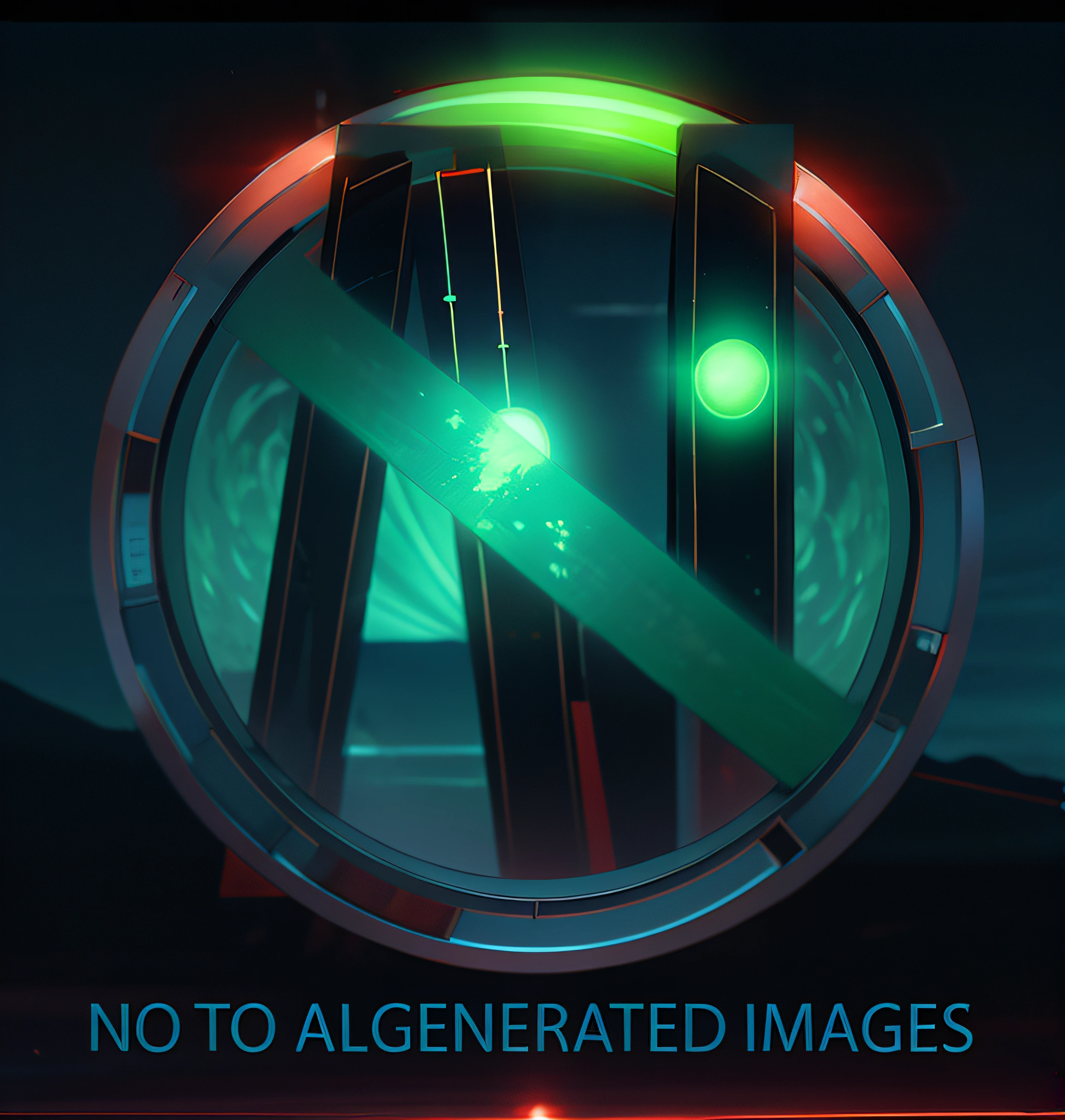 A green light shines in the darkness, Remake chromatic aberration, Very chromatic aberration, Extreme chromatic aberration, no gradien, centered in image, No duplicate images, no man sky concept art, symmetrical artwork. Cinematic, 2 d image, exagerated accurate details, There are no leaves, exploitable image, symmetric concept art