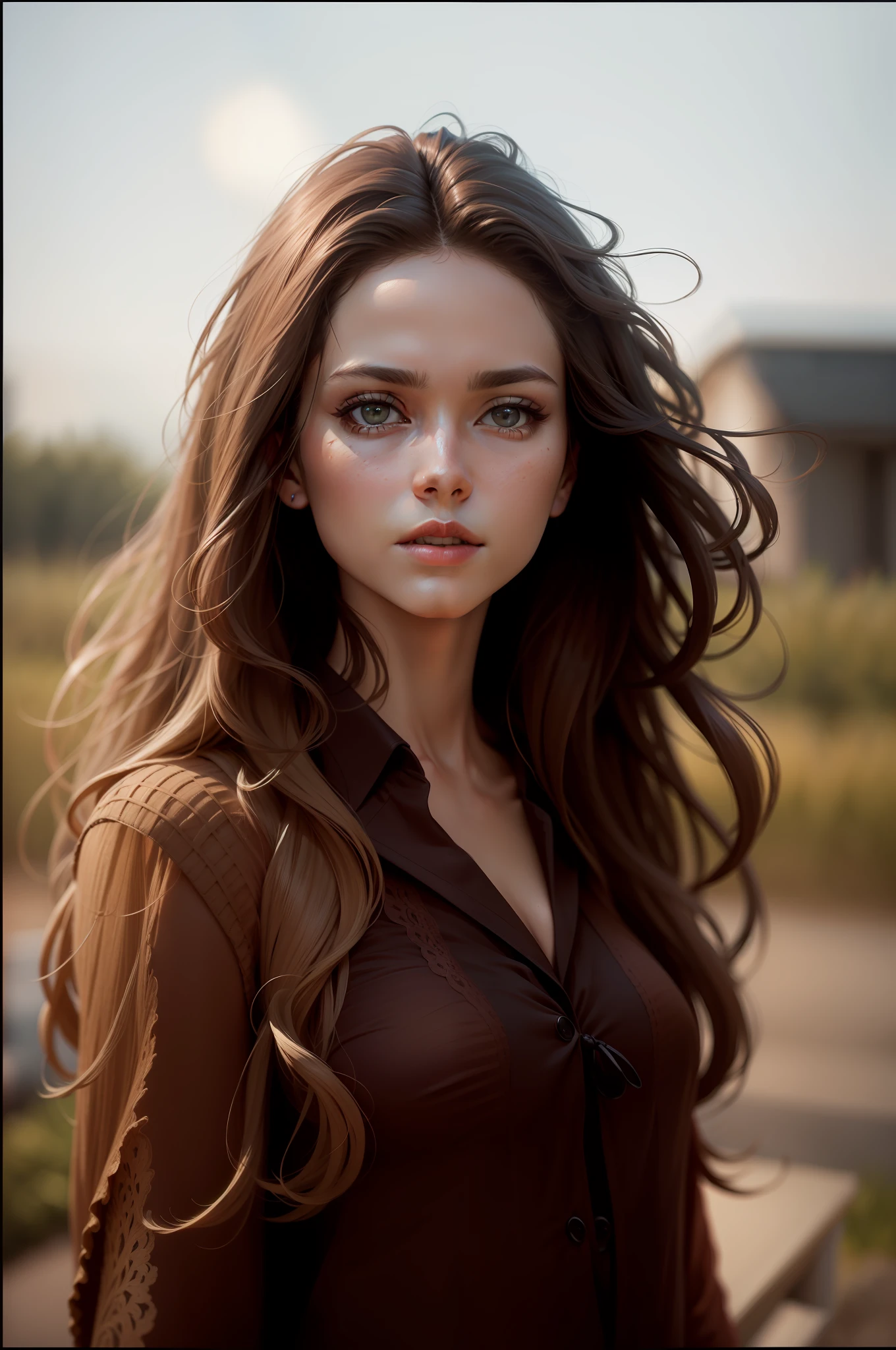 Hyper-realistic photograph of a beautiful Danish woman, surreal, beautifully detailed wearing, sensual for Miss Universe pageant.  The image shows brown clothing, brown hair, long and curly.  It is a masterpiece of high quality, with intricate details and beautifully adjusted colors.  Blur and white balance technique were used to enhance the image, which has a super high resolution of 32k.  Natural and cinematic lighting, along with ultra photorealism, deliver a stunning result in 8K.  The photograph must be a close-up, depicting the girl's half body.  Use a 24mm Nikon Z FX TV lens to achieve the desired effect