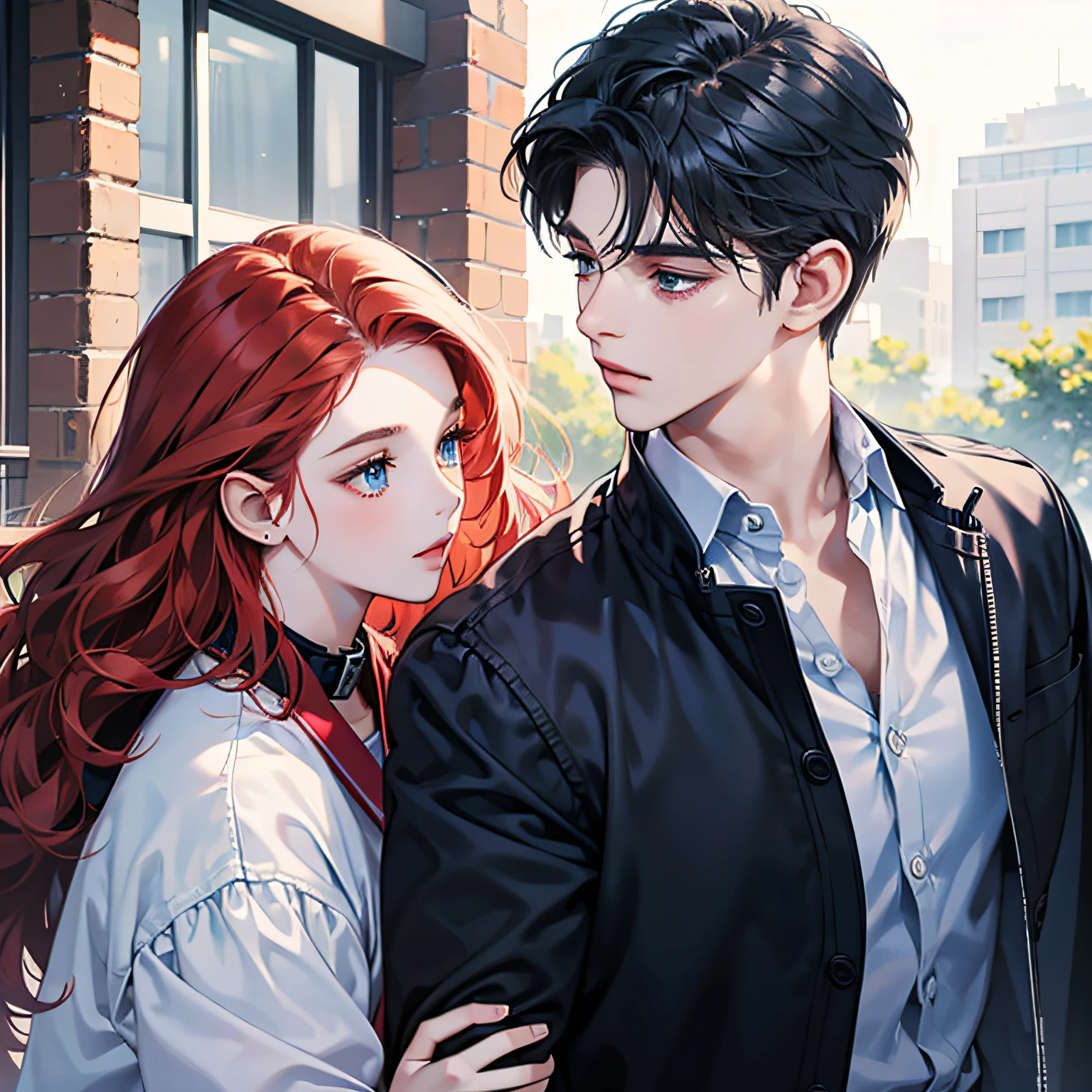 At school 1 girl with red wavy hair，blue color eyes，Grabbed the boy by the collar and walked out --auto