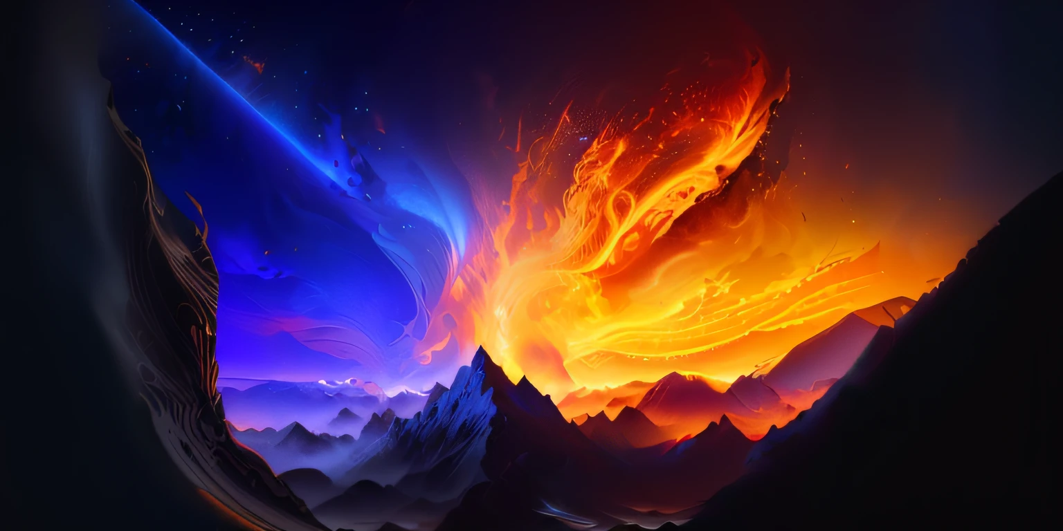 Close-up of mountains with flames and flames in the sky, Beautiful wallpaper, Magnificent background, amazing wallpapers, Beautiful art UHD 4 K, 8K HD wallpaper digital art, background artwork, 8K stunning artwork, stunning screensaver, 4 k hd wallpaper illustration, 8 k hd wallpaper, 8K HD wallpaper, fire from sky, volcano background
