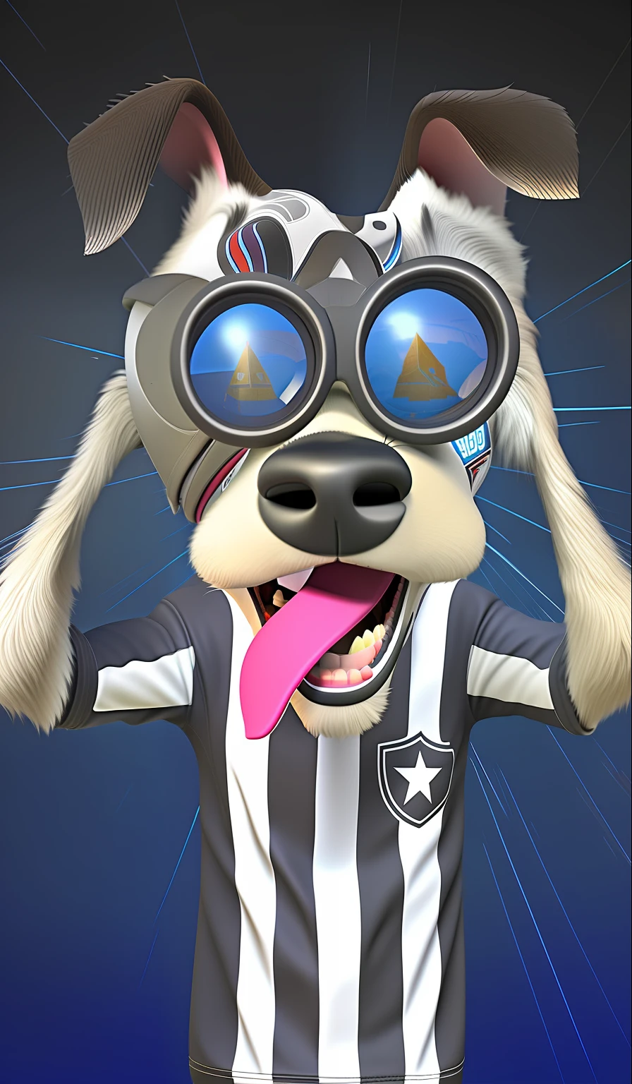 Dog with sunglasses on face and tongue sticking out, inspired by Sava Šumanović, mascote do futebol, tom, mascote da equipe esportiva, mascote esportivo, toon rendering, Mascot illustration, toon aesthetic, focinho sob a viseira, anthropomorphic dog, Nariz Reto!!!, Sid, Bengus, vorestation borg hound 3d, 8k