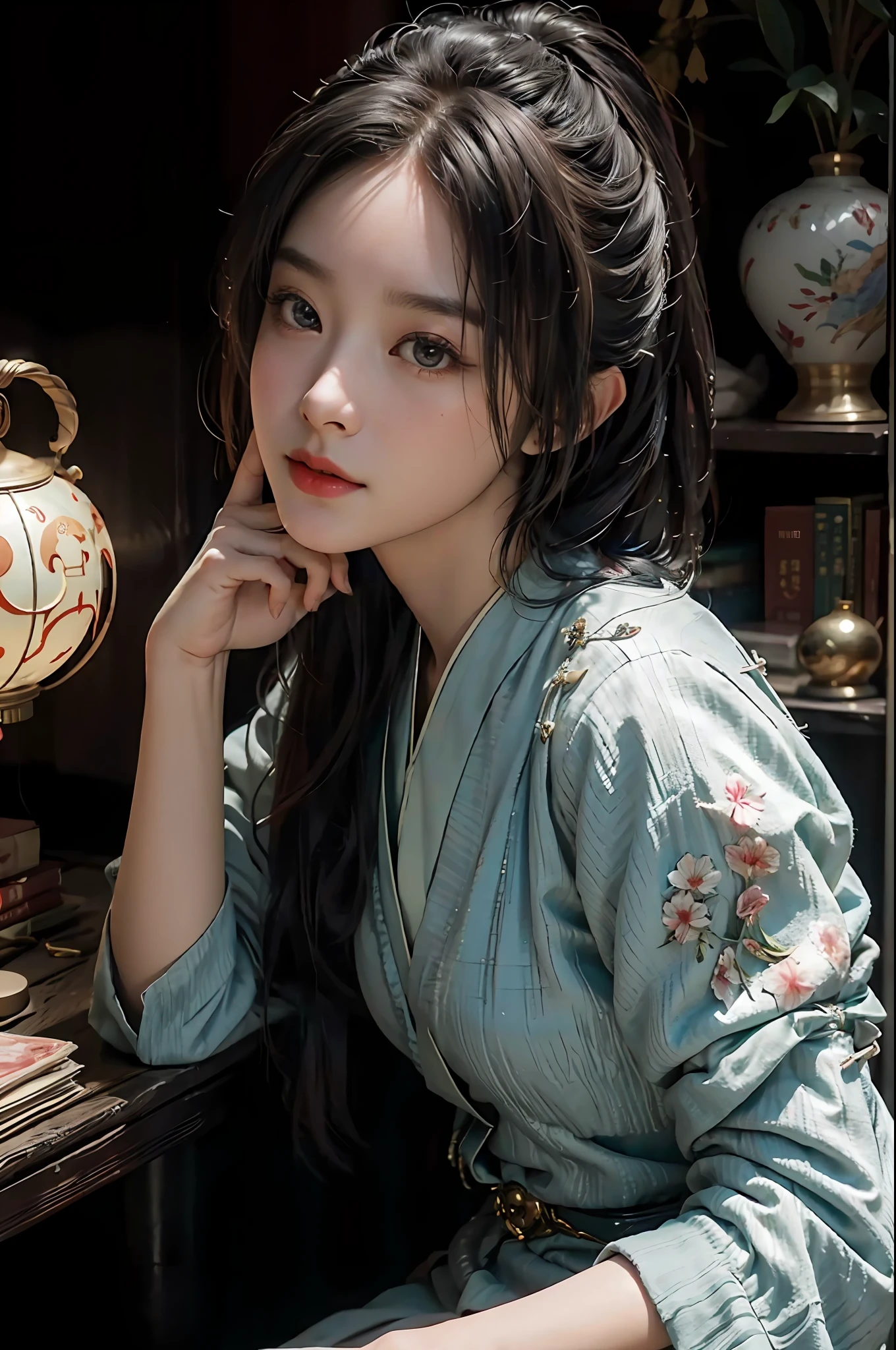 (RAW photo, best quality), (realistic, photo-realistic:1.3), best quality, highly detailed, masterpiece, ultra-detailed, illustration, 1girl, upper_body, dynamic angle, world mastery theater, messy_long_hair,best quality, extremely detailed CG unity 8k壁纸，，惊人，电影灯光，lens_flare，dunhuang_style