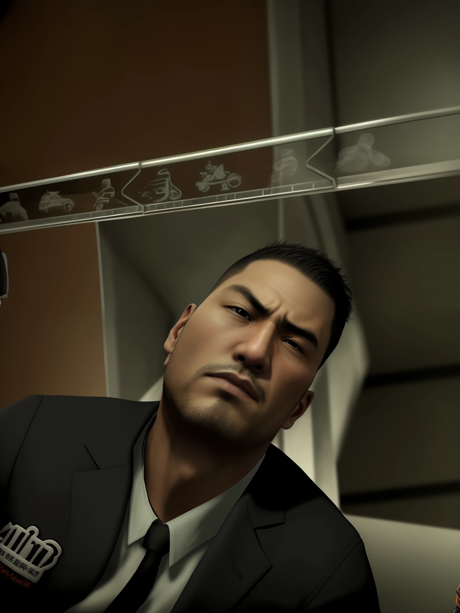 taiga saejima, man, black suit and tie, looking at camera, frontal shot, realistic, photo