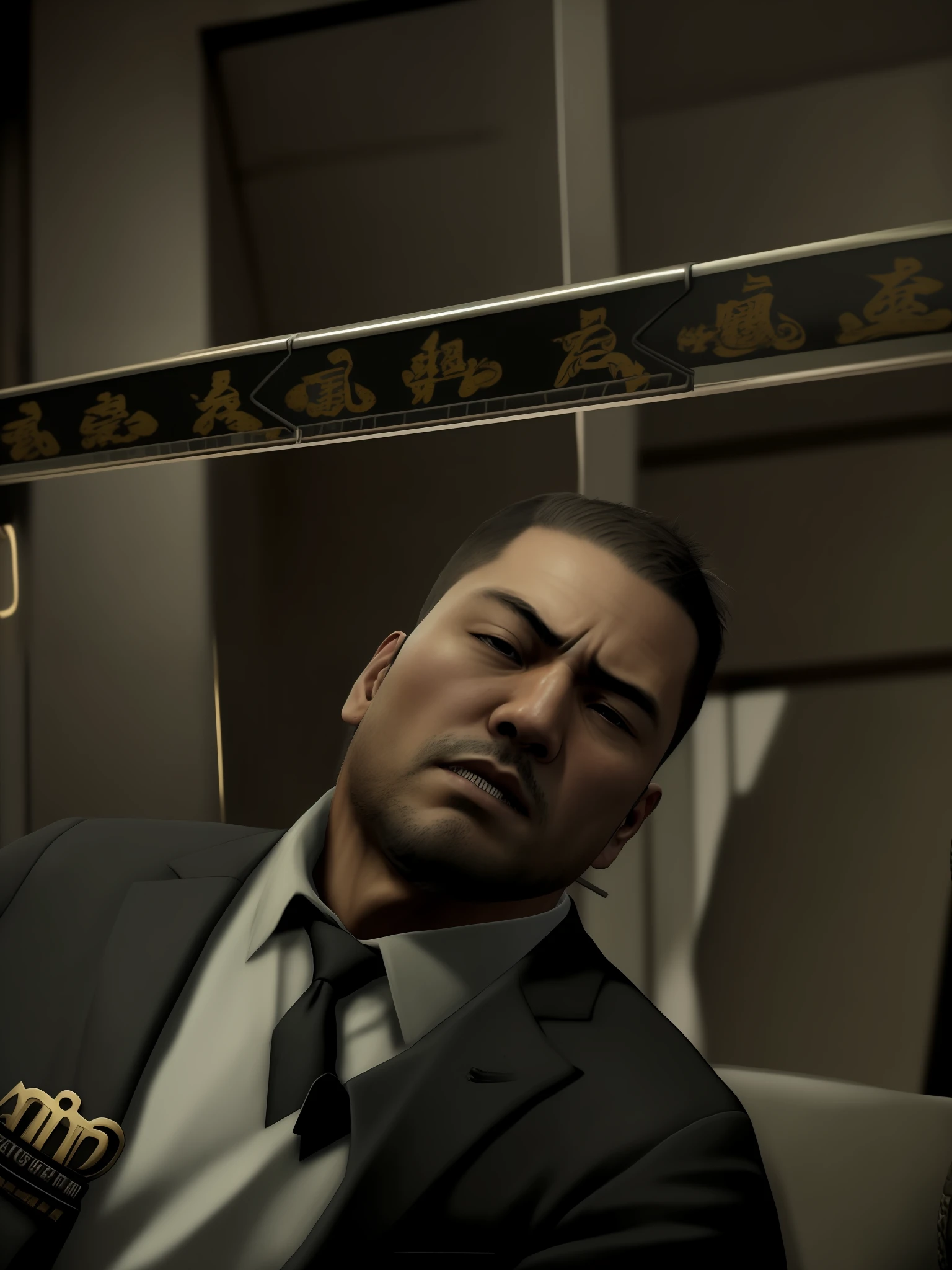 taiga saejima, man, black suit and tie, looking at camera, frontal shot, realistic, photo