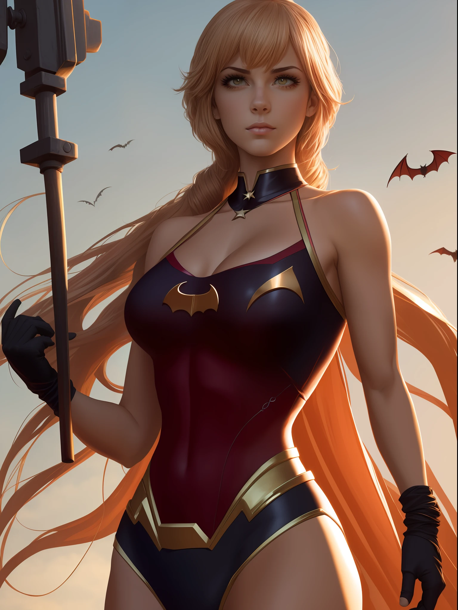 Bat Girl , super heroine, corpo fit, sem movimentos de postura, standing in, rosto e textura de pele altamente detalhados, olhos detalhados, 8k --auto
