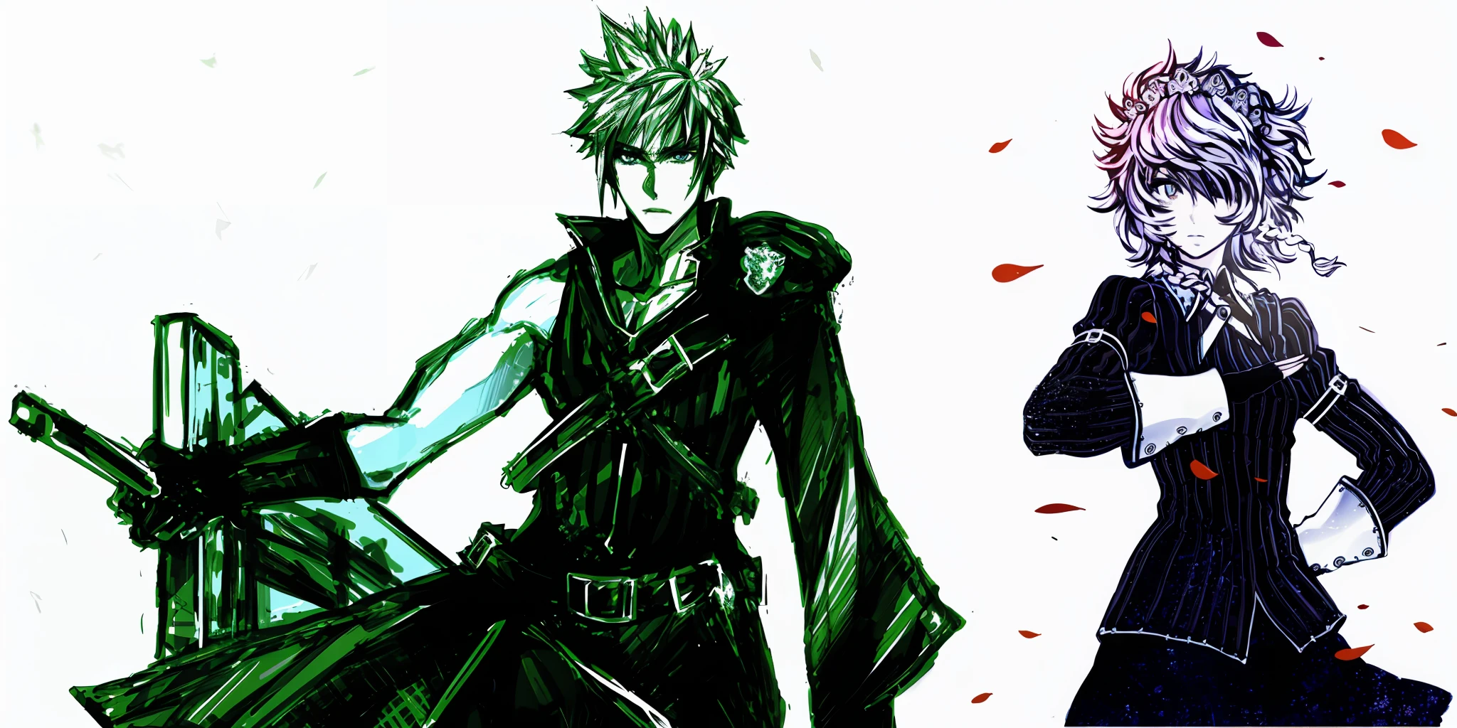 (Masterpiece : 1,8), 64k quality, final fantasy artwork concept, detailed manga eyes, detailed hair, detailed clothes, detailed body, cleaner designs, detailed face pronounced, shiny objects like jewels, see creases on clothes, more coherent clothing, more rounded eyes transparent liquid globular, more colors, more coherent clothing , correct the features of the clothes, better eyes contour, better shoulders, really colorful, coarser line, black line, finishing . (coarser line) (black line) (homogeneous rendering: 1.3)