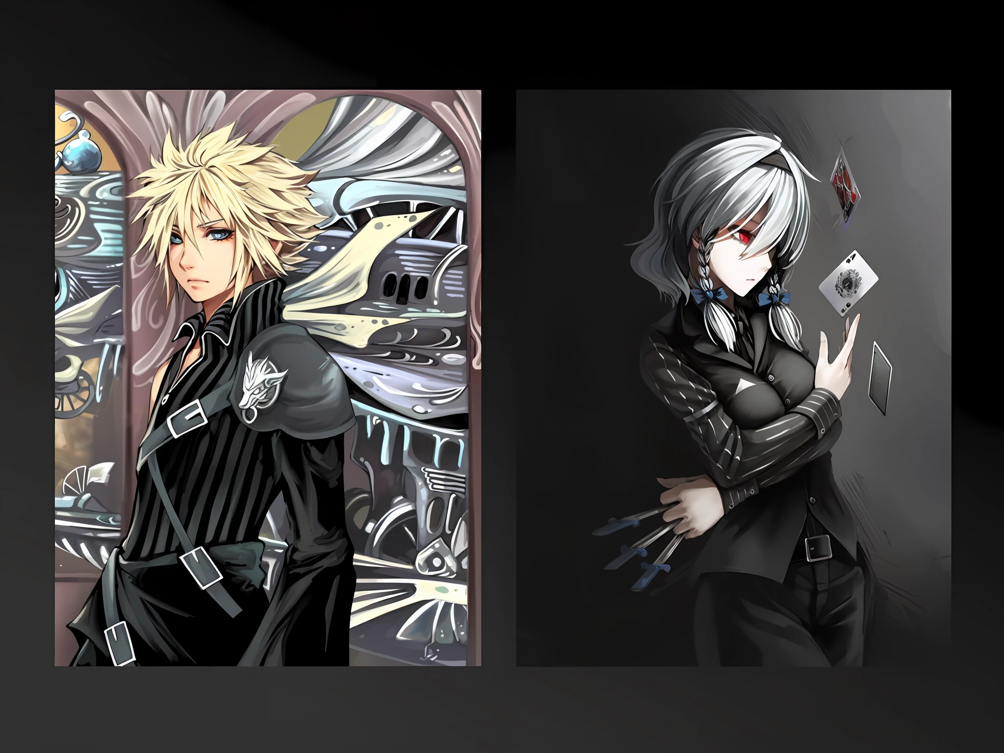 (Masterpiece : 1,8), 64k quality, final fantasy artwork concept, detailed manga eyes, detailed hair, detailed clothes, detailed body, cleaner designs, detailed face pronounced, shiny objects like jewels, see creases on clothes, more coherent clothing, more rounded eyes transparent liquid globular, more colors, more coherent clothing , correct the features of the clothes, better eyes contour, better shoulders, really colorful, coarser line, black line, finishing . (coarser line) (black line) (homogeneous rendering: 1.3)