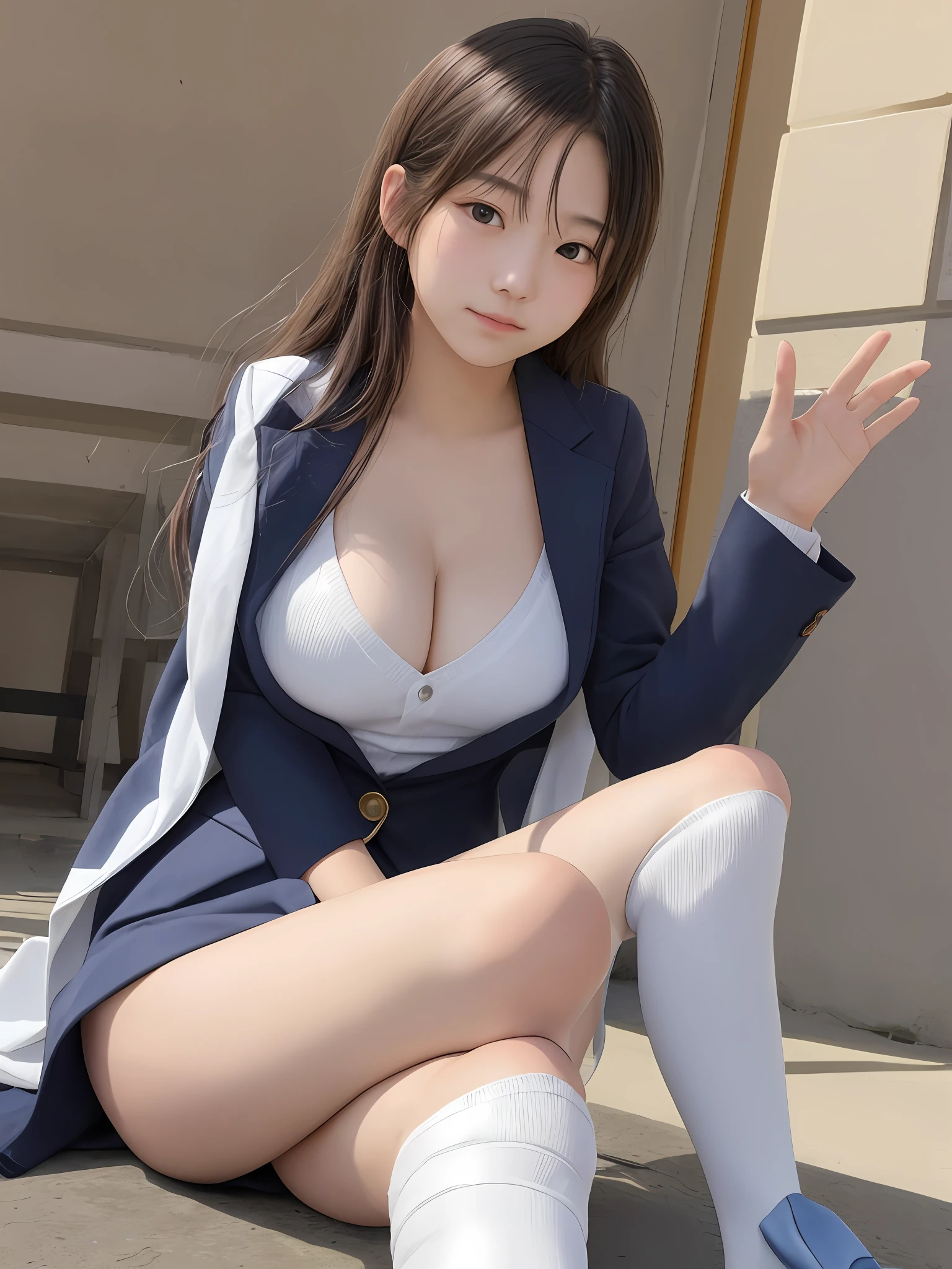 japanes　High school students　校服　blazers　cute little　Lori　knee high socks　realisitic　8K beautiful breasts　Visible Pore　accuracy　Transparency　enticing　Stimulating　Absolute Area