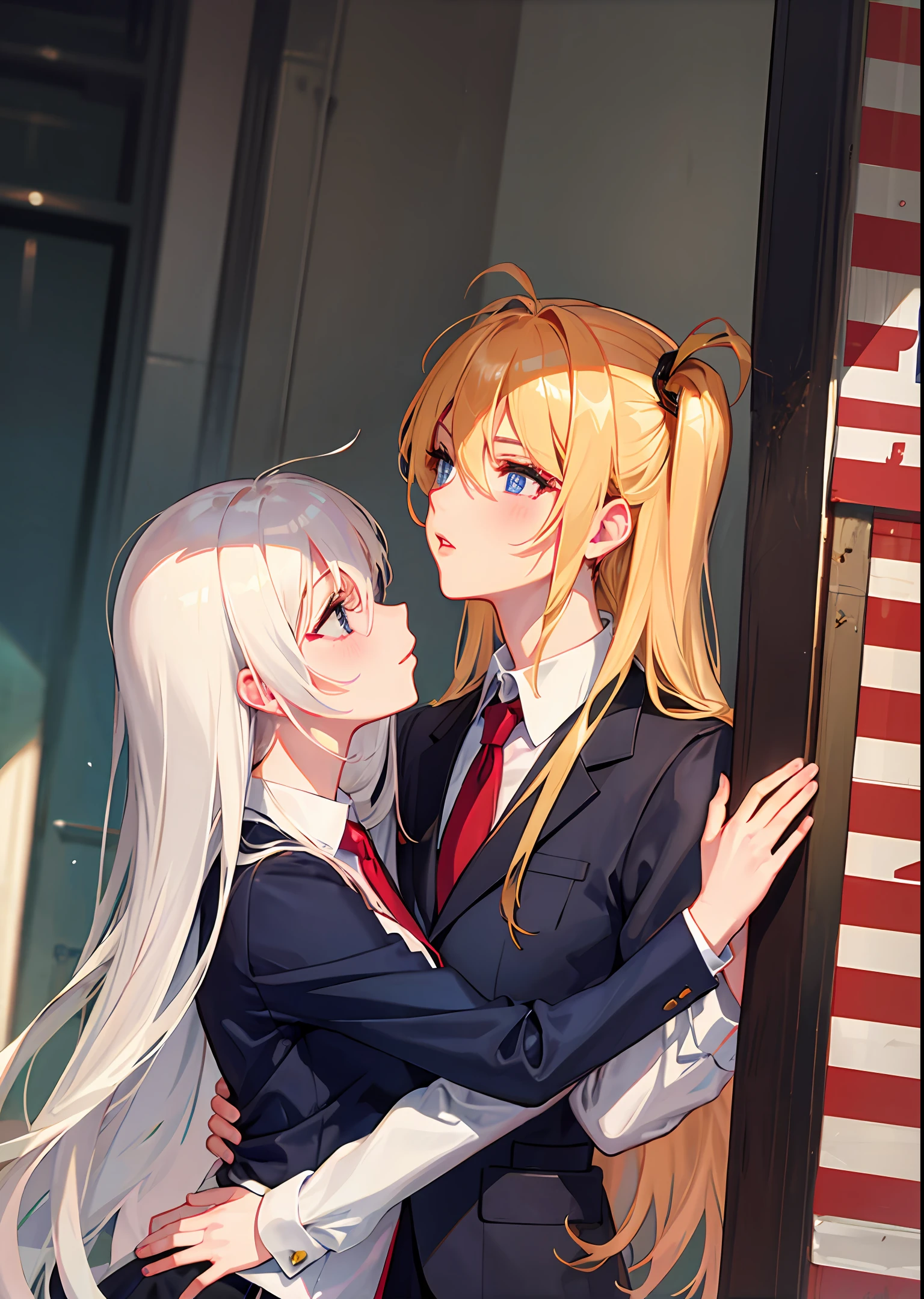 anime, female donald trump, female joe biden, kissing, yuri