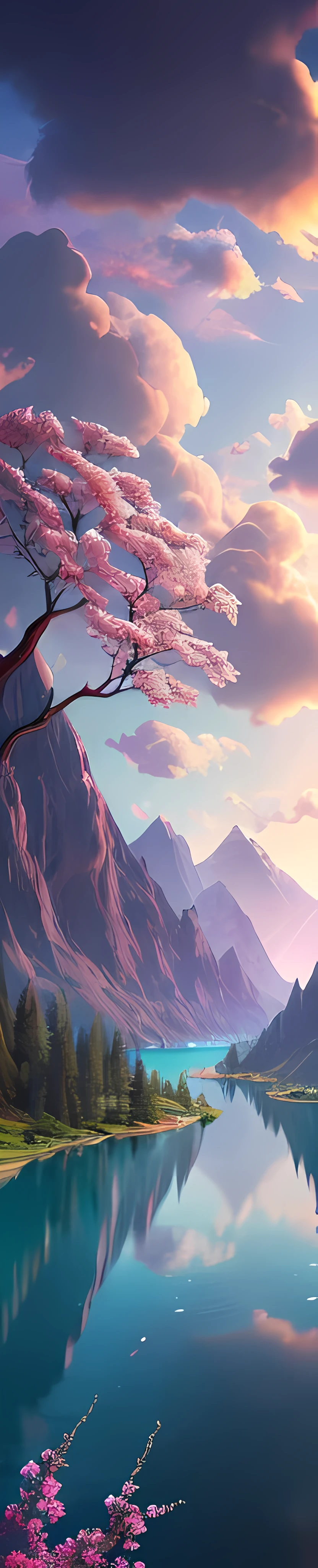 tmasterpiece，Best quality at best，high qulity，the Extremely Detailed CG Unity 8K Wallpapers，scenecy，exteriors，Skysky，​​clouds，daysies，without humans，mont，scenecy，Eau，The tree，blue-sky，waterfallr，precipice，naturey，lakes，rios，Cloudy sky，award winning photography，Background bokeh，depth of fields，HDR，blooms，color difference，真实感，The is very detailed，Trends on Artstation，Trends on CGSociety，iintricate，high detal，dramatics，Midjourney art，rays of sunshine