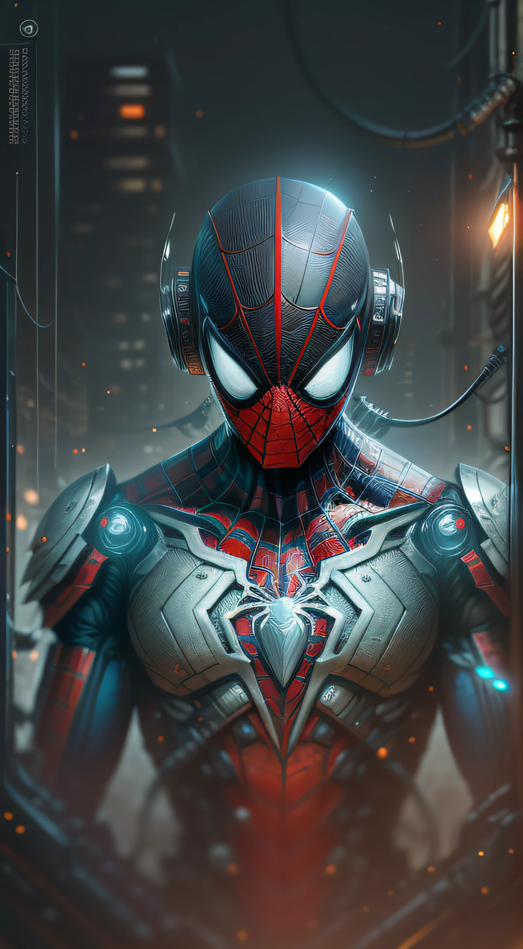 Spiderman-Biodroid from Marvel photography, biomechanical, complex robot, full growth, hyper-realistic, insane small details, extremely clean lines, cyberpunk aesthetic, a masterpiece presented at Zbrush Central