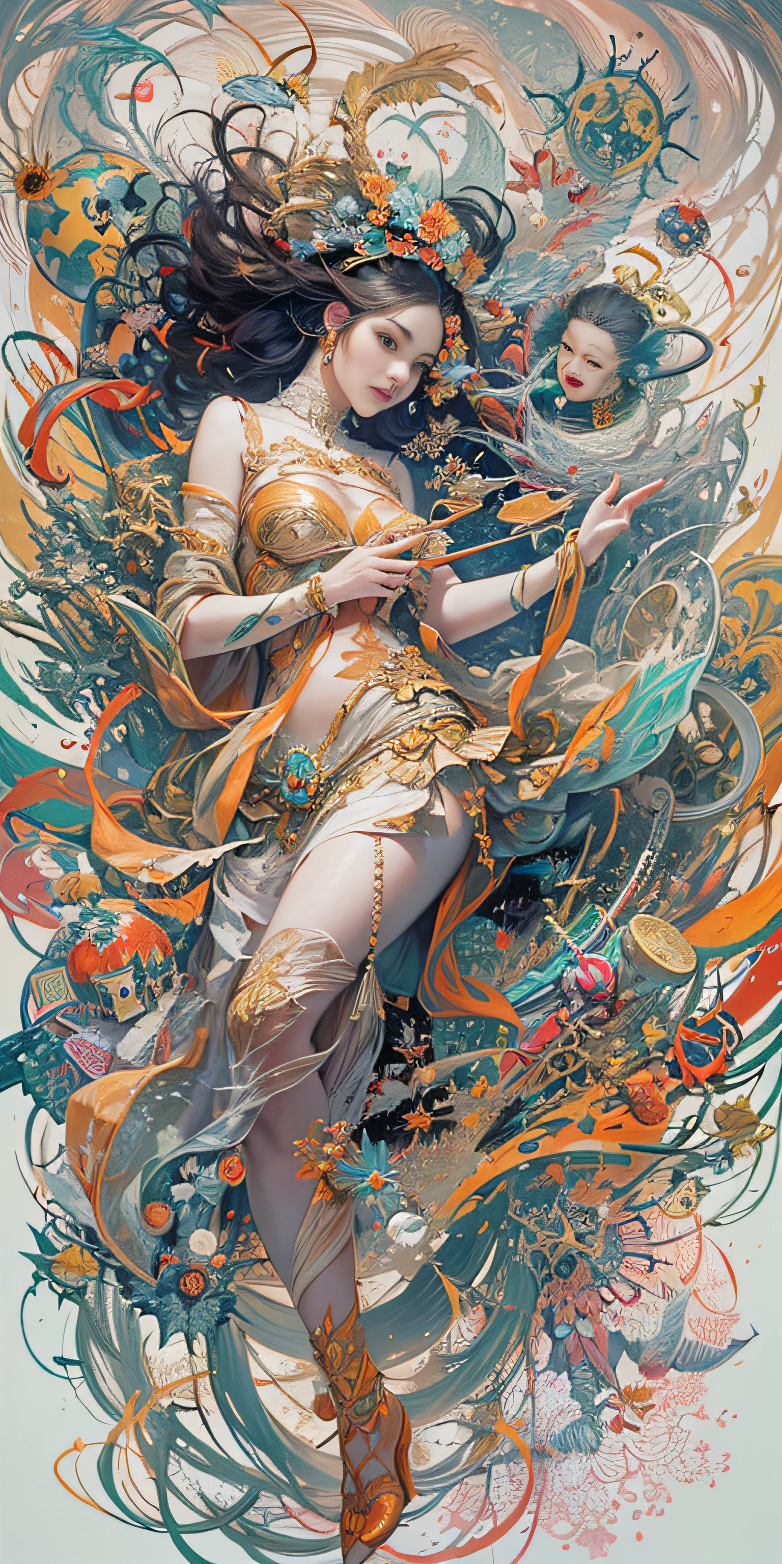 official art, unity 8k wallpaper, ultra detailed, beautiful and aesthetic, masterpiece, best quality, (zentangle, mandala, tangle, entangle), (fractal art:1.3) , 1girl, extremely detailed, dynamic angle, cowboyshot, the most beautiful form of chaos, elegant, a brutalist designed, vivid colours, romanticism, by james jean, roby dwi antono, ross tran, francis bacon, michal mraz, adrian ghenie, petra cortright, gerhard richter, takato yamamoto, ashley wood, atmospheric, ecstasy of musical notes, streaming musical notes visible