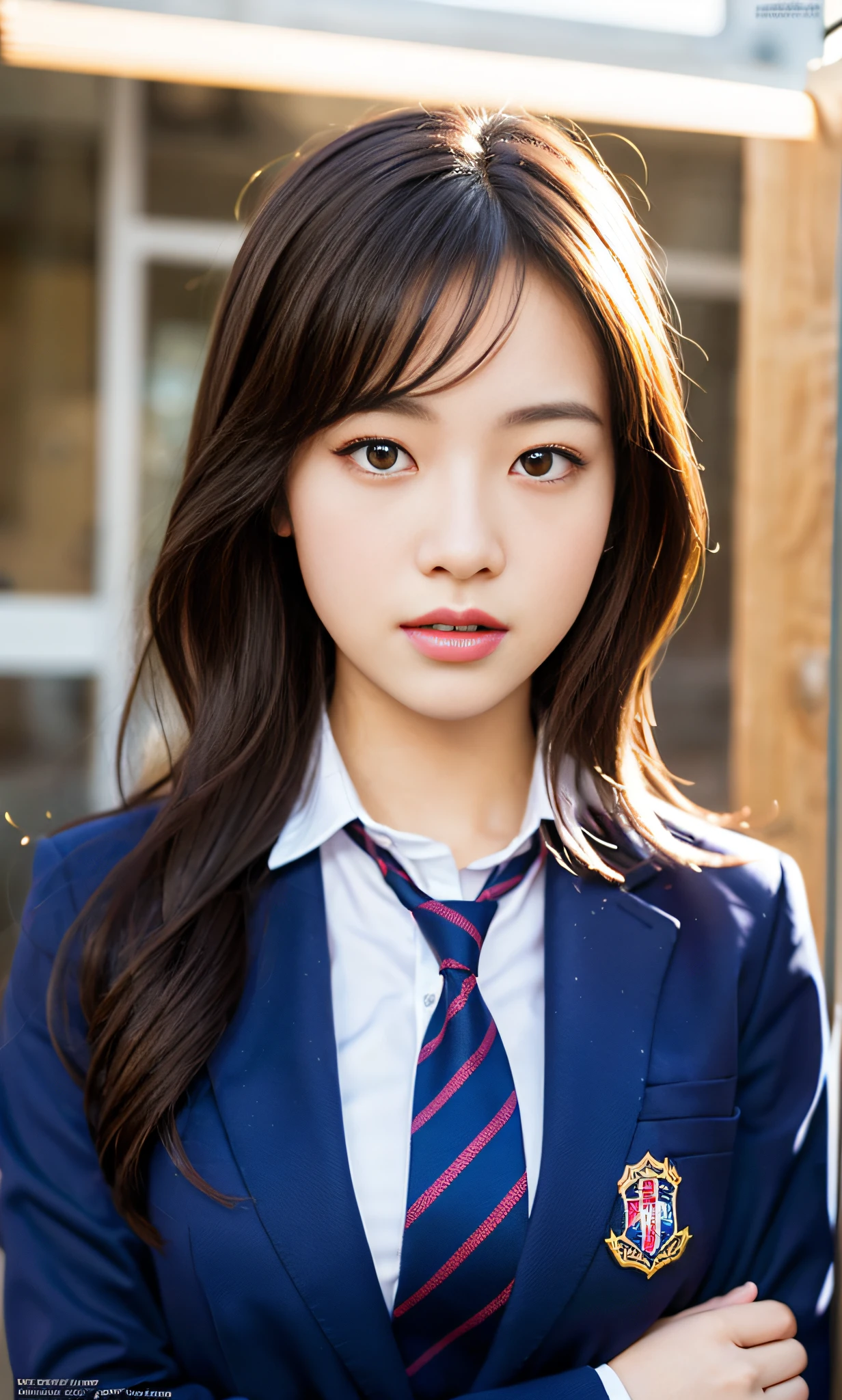 ulzzang-6500-v1.1, (Raw foto:1.2), (Photorealsitic:1.4), a beautiful detailed girl, extremely detailed eye and face, beatiful detailed eyes, Panchira、pantiy、Ridiculous, unbelievable Ridiculous, huge filesize, ultra-detailliert, hight resolution, ighly detailed, top-quality, ​masterpiece, Kemomimi, ((Japanese girls' high school uniform)), illustratio, ighly detailed, CG, unification, 8k wallpaper, magnifica, finely detail, ​masterpiece, top-quality, Highly detailed CG uniform 8k wallpaper, Light on the face、电影灯光、**** girl、