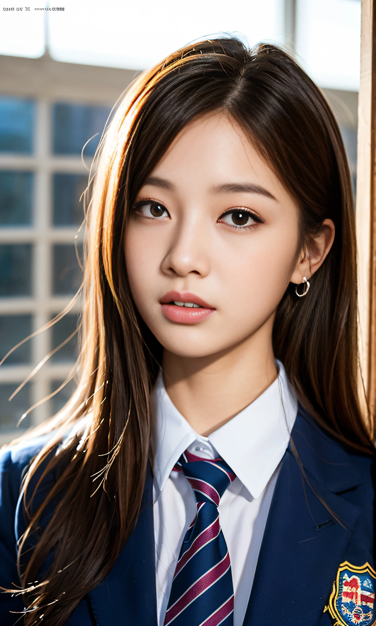 ulzzang-6500-v1.1, (Raw foto:1.2), (Photorealsitic:1.4), a beautiful detailed girl, extremely detailed eye and face, beatiful detailed eyes, Panchira、pantiy、Ridiculous, unbelievable Ridiculous, huge filesize, ultra-detailliert, hight resolution, ighly detailed, top-quality, masterpiece, Kemomimi, ((Japanese girls' high school uniform)), illustratio, ighly detailed, CG, unification, 8k wallpaper, magnifica, finely detail, masterpiece, top-quality, Highly detailed CG uniform 8k wallpaper, Light on the face、电影灯光、 girl、