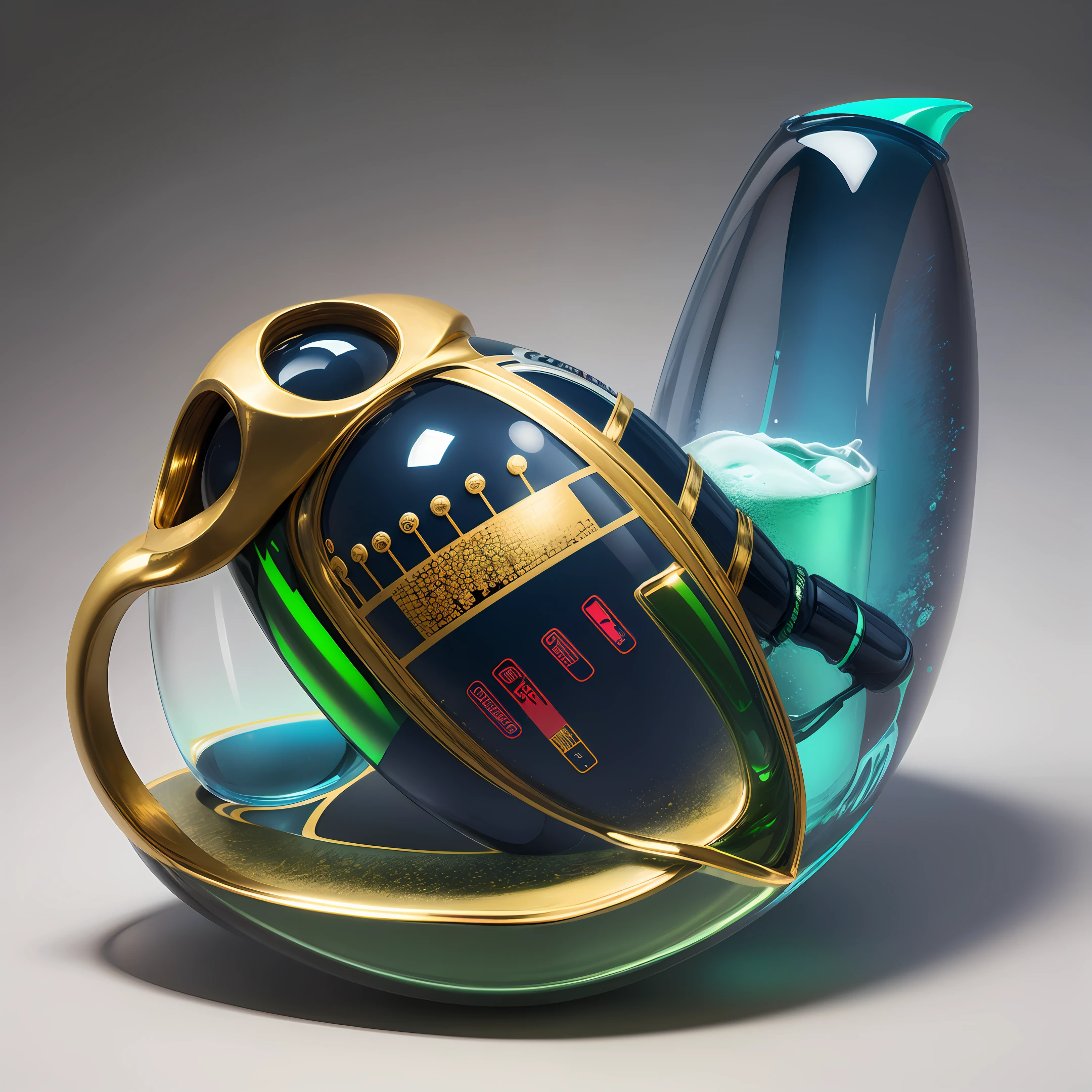 glassmorphism, laboratory toolset,in dark blue, coral and green, adding etails in gold --auto --s2