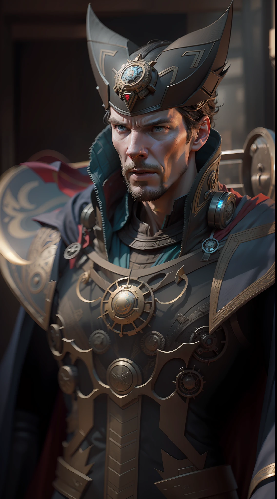 doctor strange benedict cumberbatch becomes robot. octane render, unreal engine, highly detailed, intricate