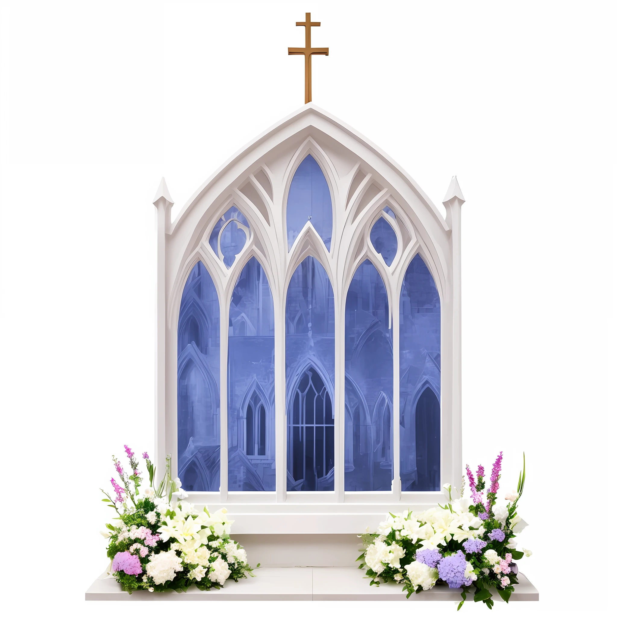 There is a church window，It has a cross and flowers on it, gothic church background, cathedral background, Church window, Mysterious cathedral windows, sacred place, Displayed on the altar, Beautiful window photos, ,Stained cullet