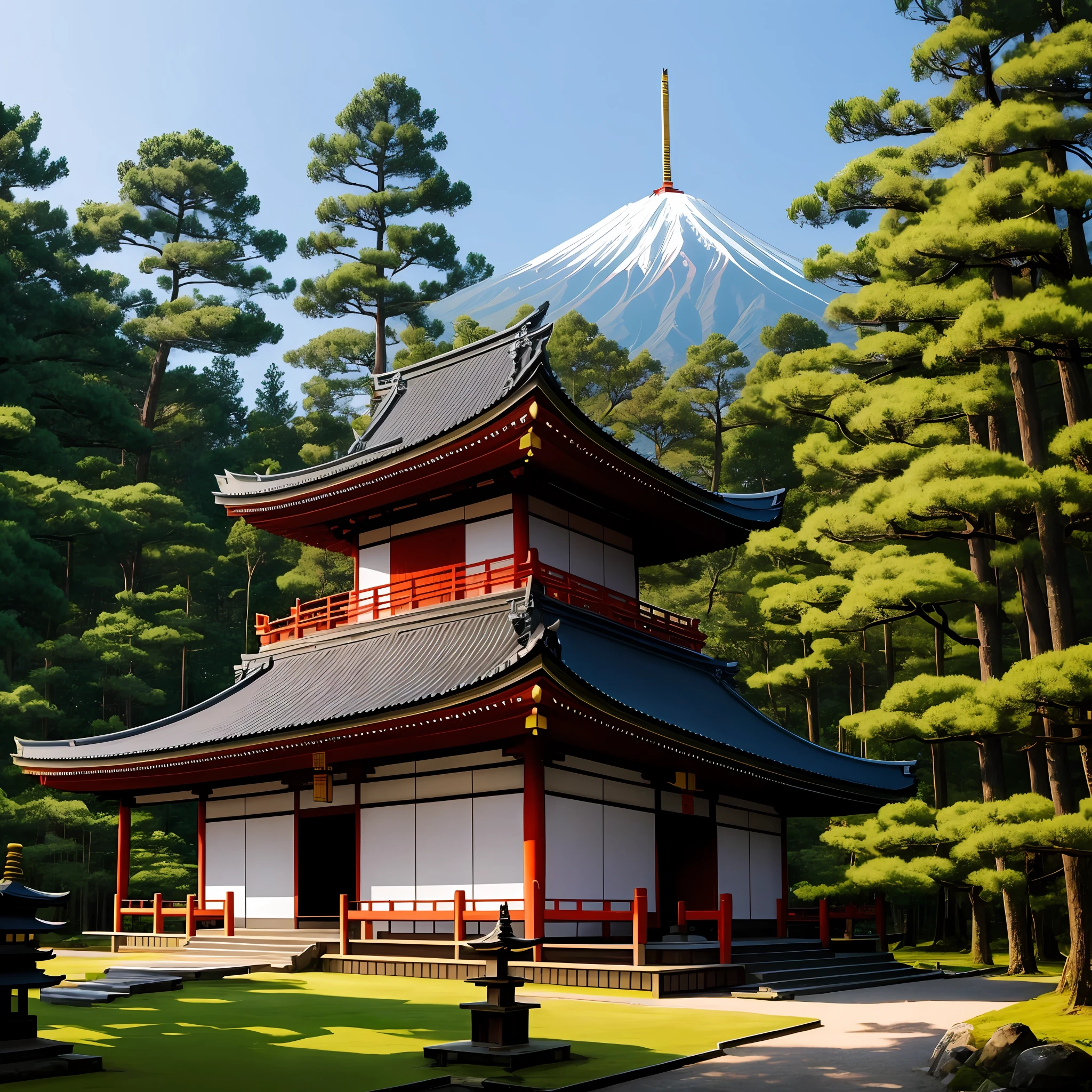 A Japanese temple in the middle of the forest, --auto