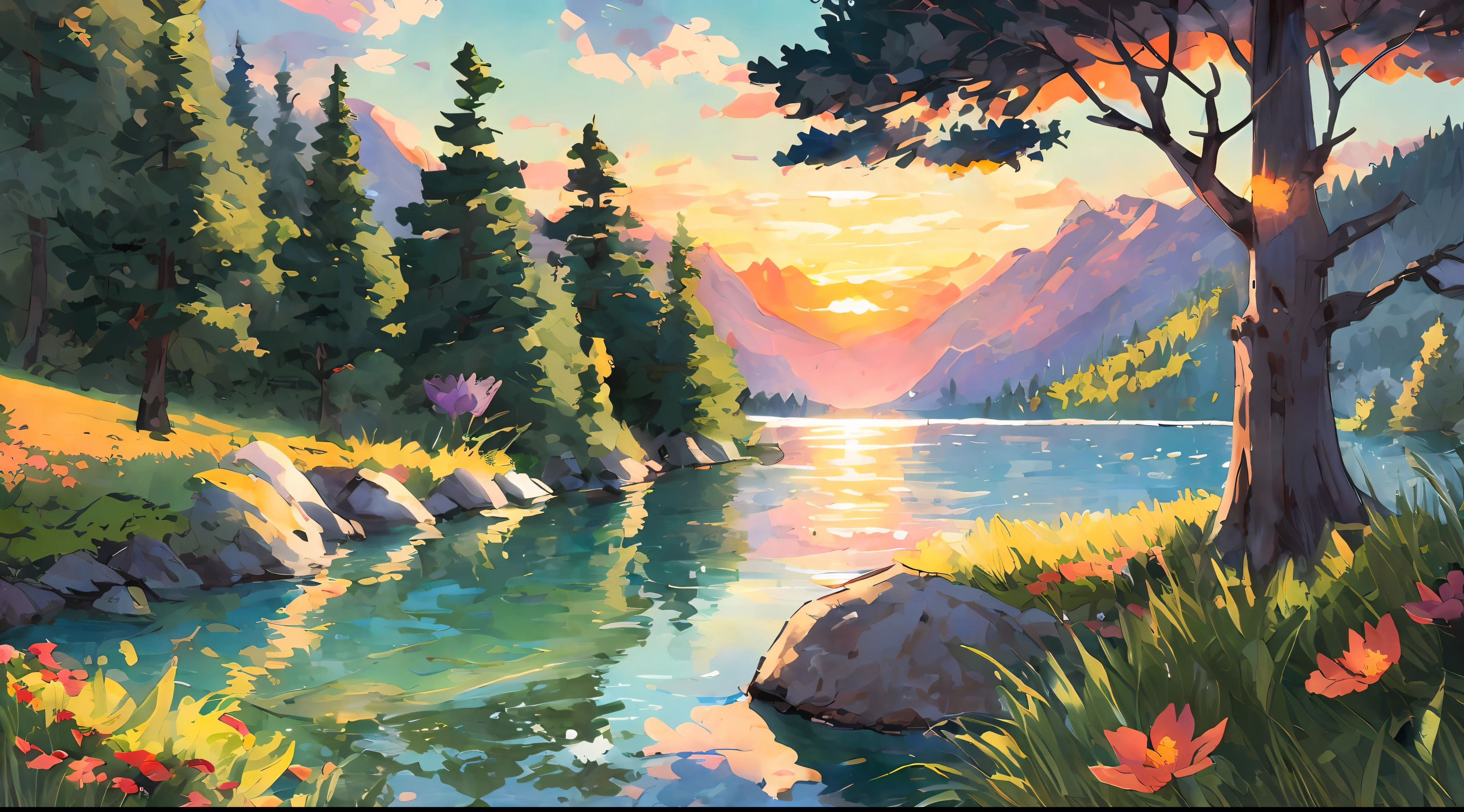 (Best quality),(masterpiece),(ultra detailed),(high detailed),(extremely detailed),Subject: Beautiful Anime Natural Sceneries, woman bathing in a heavenly lake, seen from back and far away, long blond hair
Medium: raw oil painting, impressionism, raw brush strokes
Resolution: 4000x4800pixels.
Color Palette: Vibrant and lush colors inspired by nature, dusk, sunset colors
Mood: Serene, tranquil, and awe-inspiring.
Composition: Balanced compositions with a focus on natural elements.
Lighting: Soft, natural lighting with variations in brightness.
Style: Anime-inspired with a touch of realism and fantasy.
Details: Include elements such as majestic mountains, serene lakes, blooming fields, and lush forests.
Inspiration: Anime landscapes, Studio Ghibli films, real-world natural environments.
Camera Setup: None (since it's a digital illustration).
Additional Notes: Pay attention to the beauty and intricacy of natural landscapes. Create depth and dimension by incorporating layers of foreground, middle ground, and background elements. Use a variety of brush strokes and textures to capture the textures of trees, rocks, water, and other natural elements. Experiment with lighting and shadows to add depth and realism to the scene. Include small details like birds, butterflies, or wildlife to bring the scene to life. Consider adding elements of fantasy or magic, such as floating islands, mythical creatures, or glowing flora. Use a mix of vibrant and harmonious colors to convey the beauty and vibrancy of nature. Emphasize the serenity and tranquility of the scene by incorporating elements like flowing water, gentle breezes, or a soft sunset. Let your creativity and imagination guide you in creating breathtaking anime natural sceneries that transport viewers to a world of beauty and wonder.