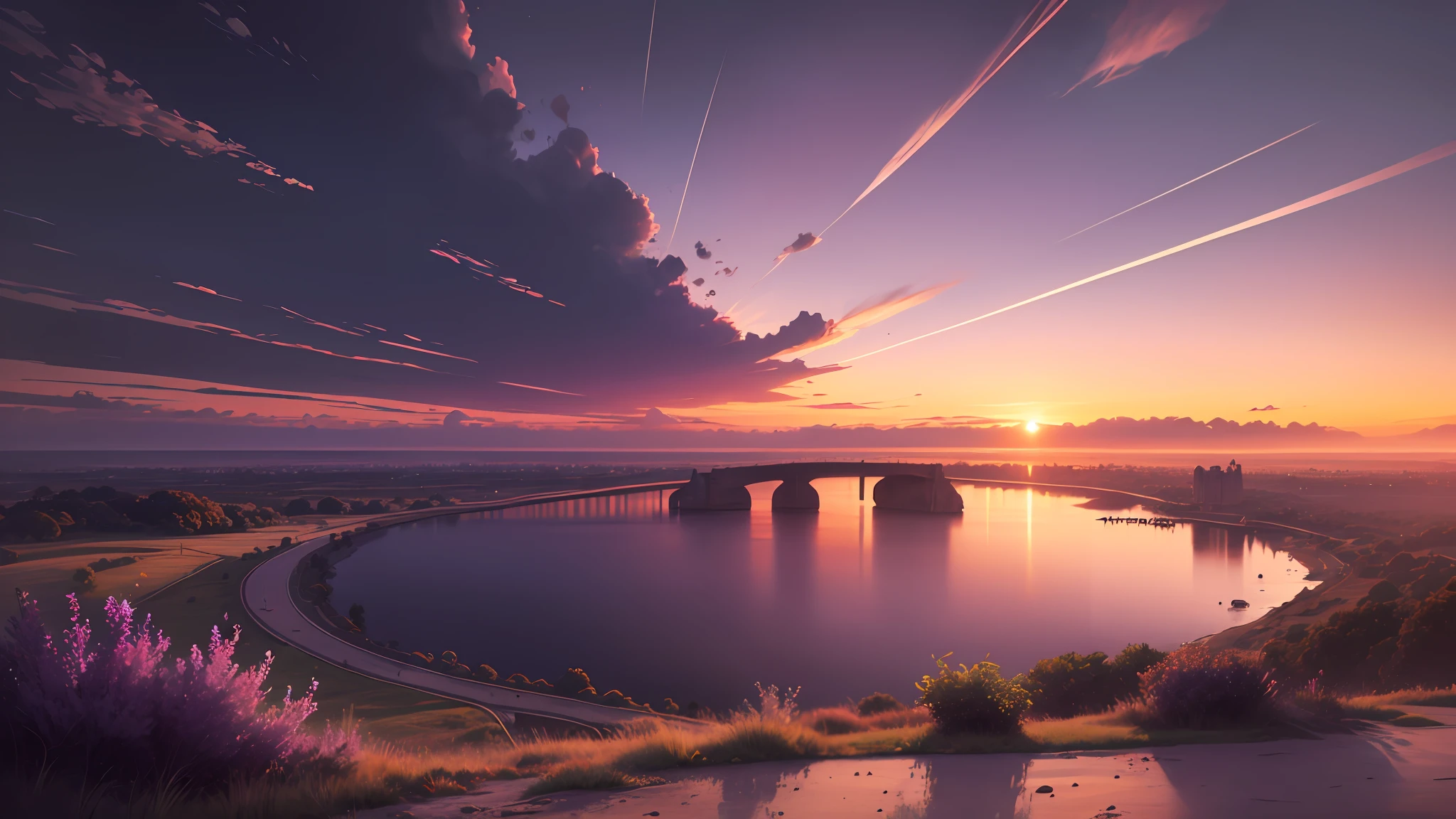 fantasy landscape purple sky, sunset --auto --s2