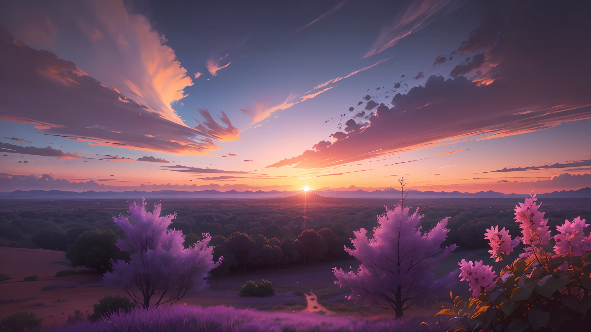 fantasy landscape purple sky, sunset --auto --s2