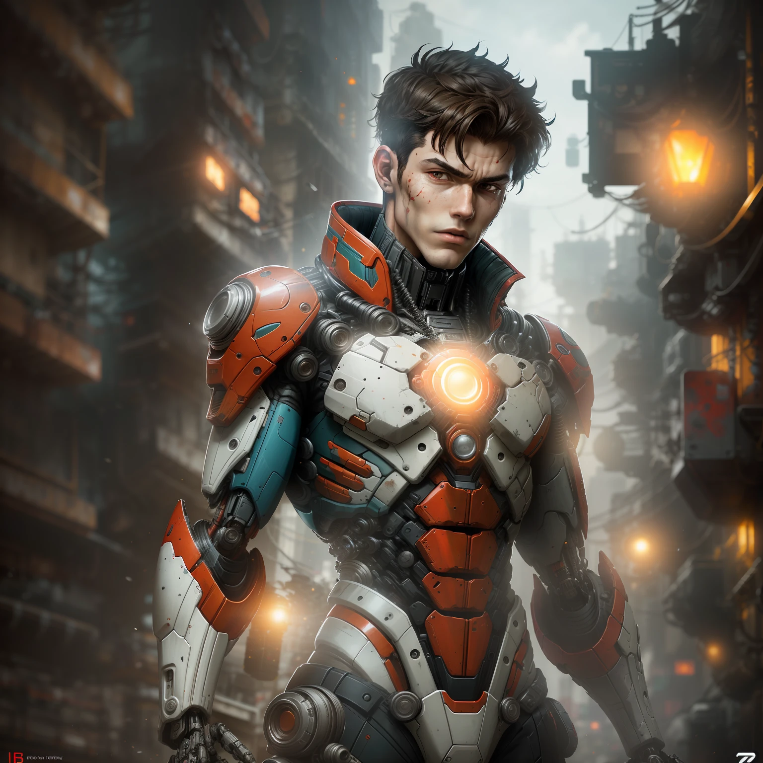 Robin: Jason Todd from DC Comics  boy photography, biomechanical, complex robot, full growth, hyper-realistic, insane small details, extremely clean lines, cyberpunk aesthetic, masterpiece featured on Zbrush Central