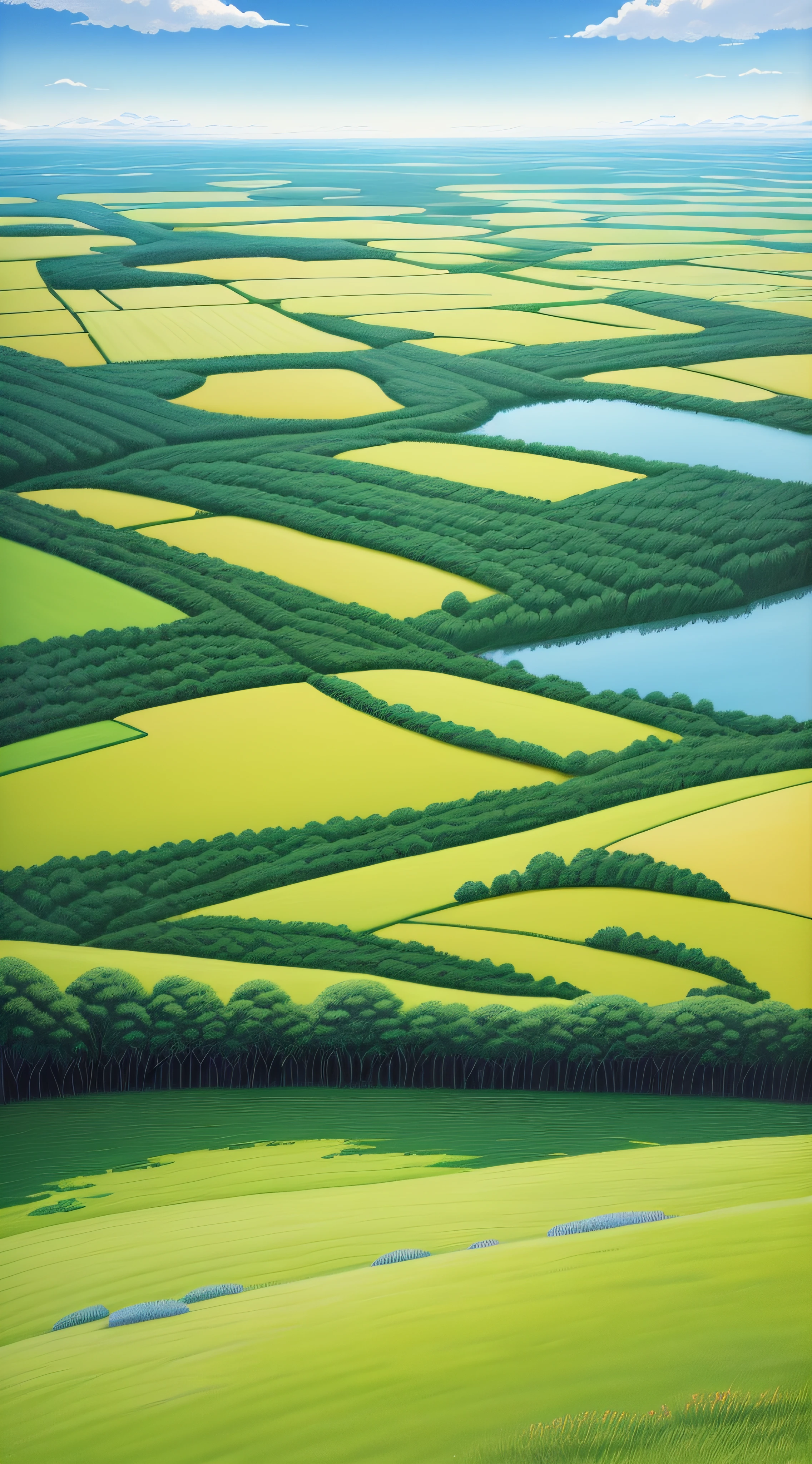 Realistic, authentic, beautiful and amazing landscape oil painting Studio Ghibli Hayao Miyazaki's petal grassland with blue sky and white clouds --v6