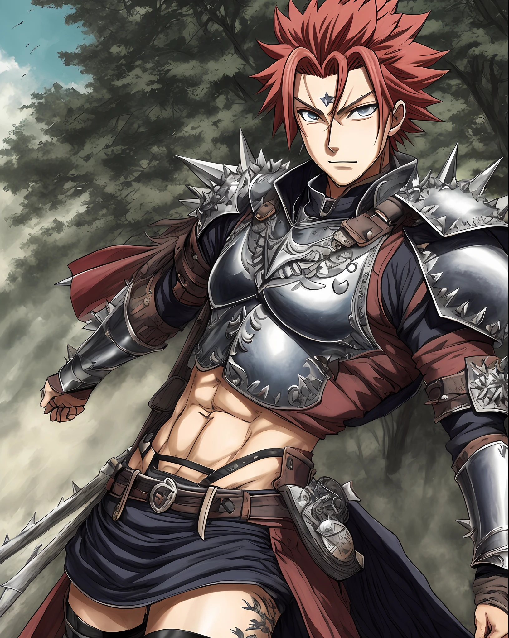 Zell, Cloud, Red_hair, thief, dark_fantasy,  spikey_hair, tattoos, goatee, kishimoto, Leather_armor