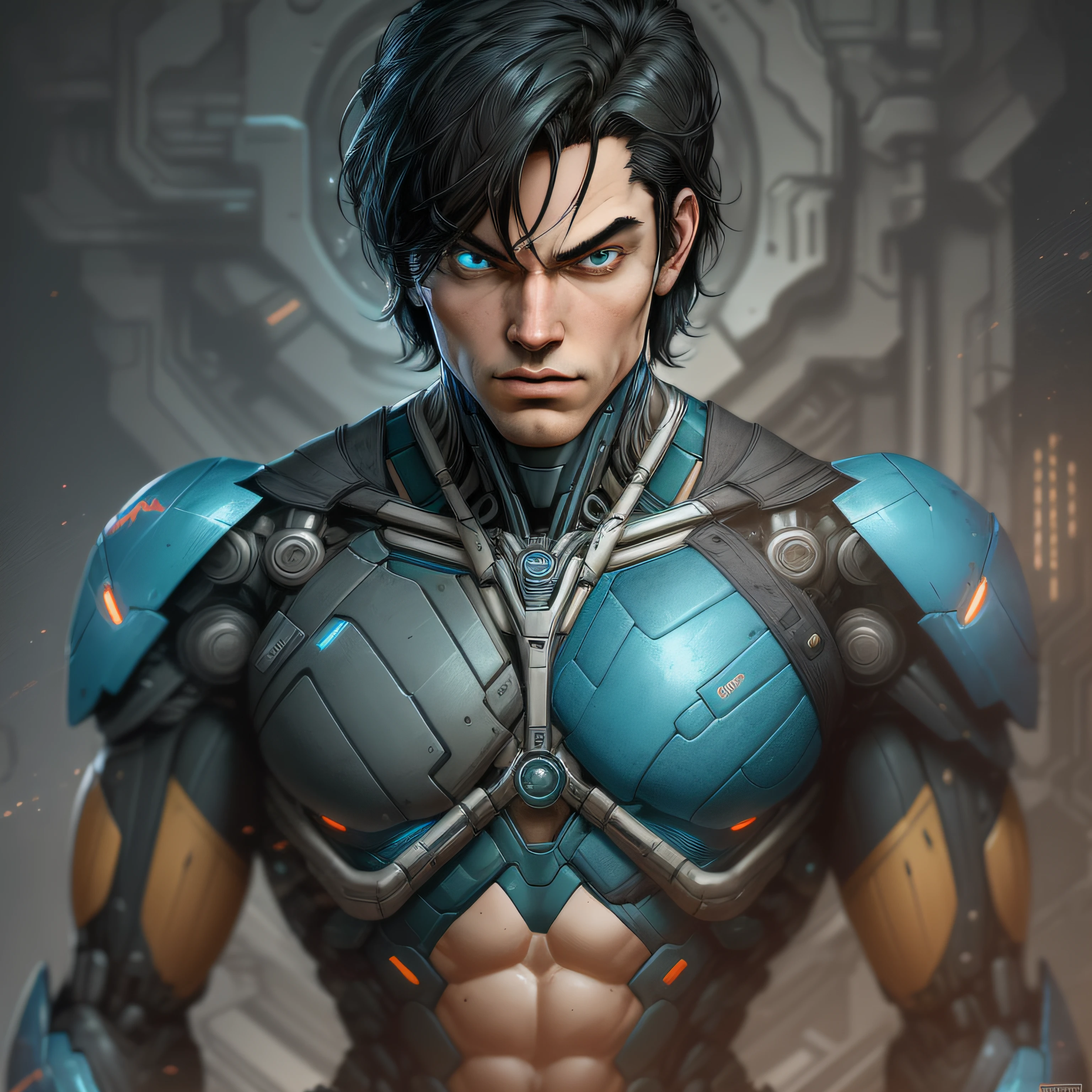 Nightwing: Grayson from DC photography, biomechanical, complex robot, full growth, hyper-realistic, insane small details, extremely clean lines, cyberpunk aesthetic, a masterpiece featured on Zbrush Central