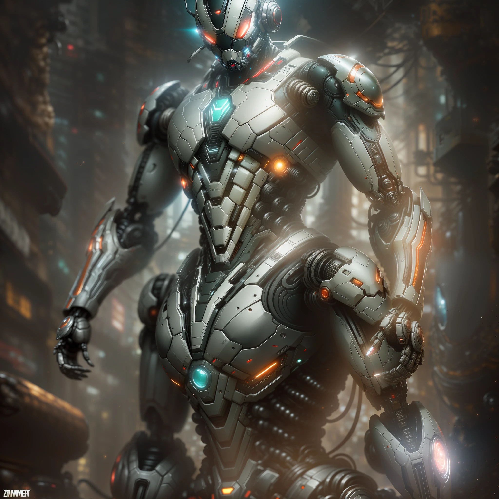 Antman from Marvel photography, biomechanical, complex robot, full growth, hyper-realistic, insane small details, extremely clean lines, cyberpunk aesthetic, masterpiece featured on Zbrush Central