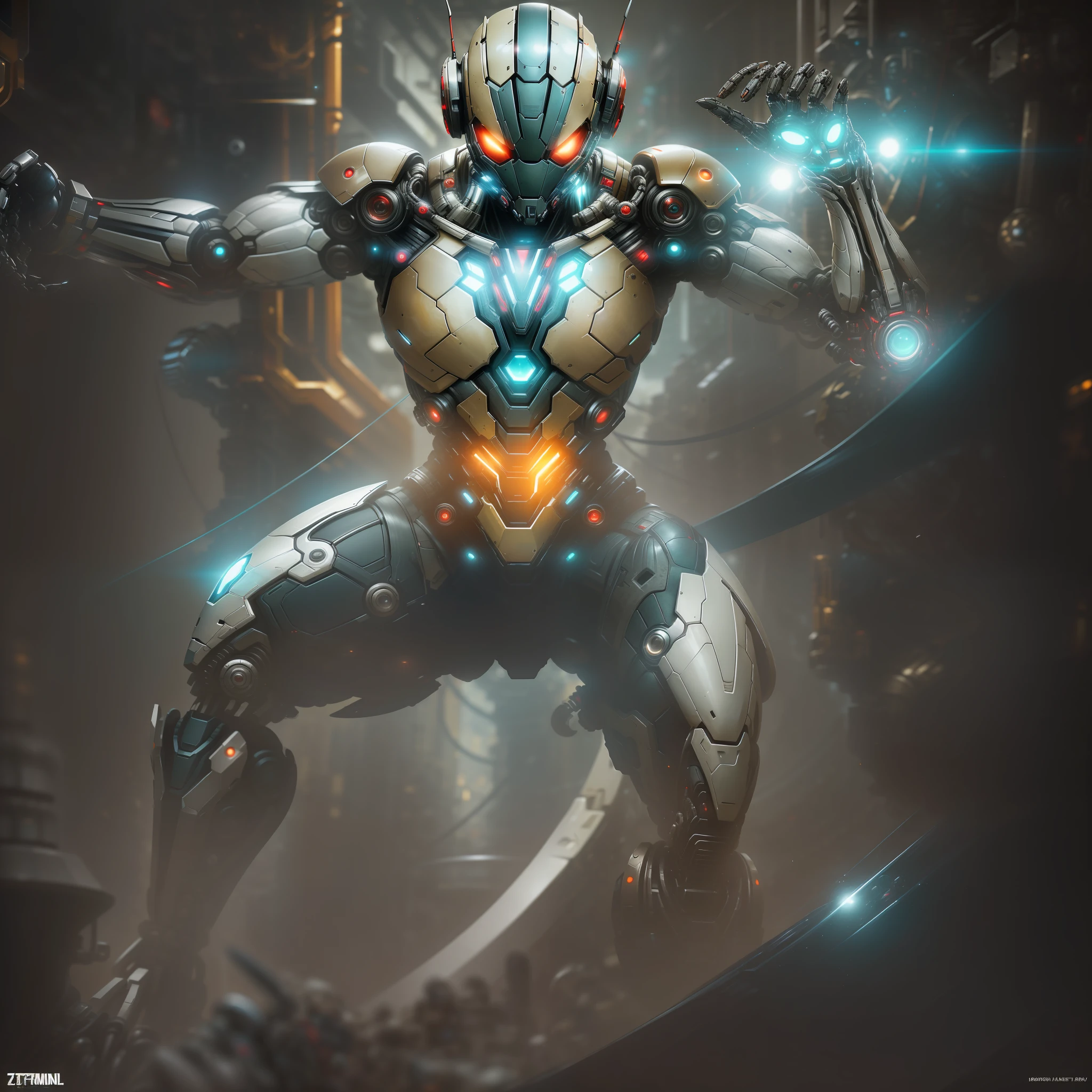 Antman from Marvel photography, biomechanical, complex robot, full growth, hyper-realistic, insane small details, extremely clean lines, cyberpunk aesthetic, masterpiece featured on Zbrush Central