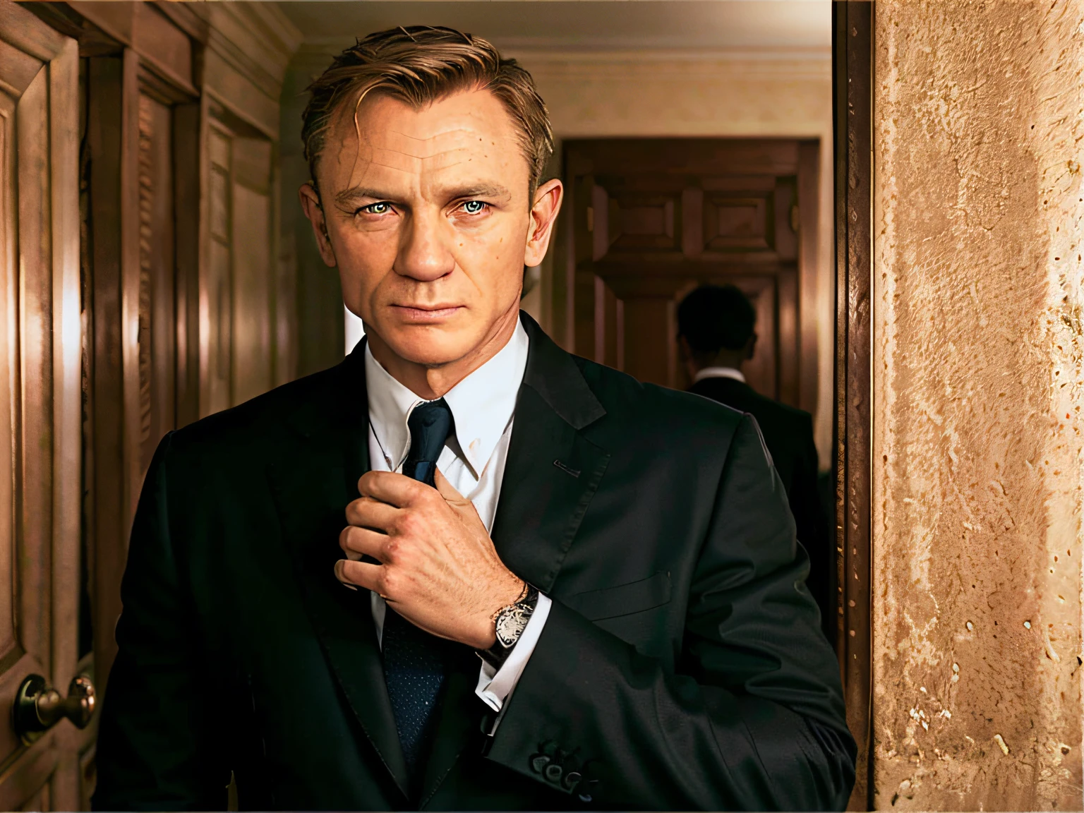 imagem de um homem de smoking ajustando a gravata, Ainda foto de James Bond, Daniel Craig, Tiago Bond, Filme ainda de James Bond, classic bond iconic shot, aguaceiro, Bill Nye como James Bond, Putin como James Bond 0 0 7, gravata preta, Vesper Lynd do Casino Royale, homem bonito, Menina Bond