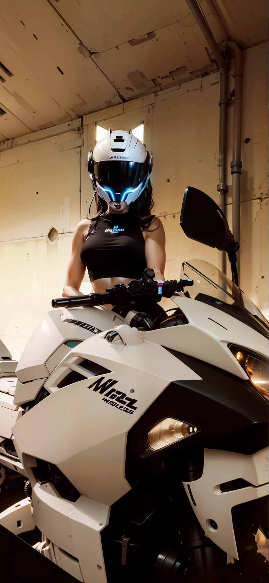 Cute cyberpunk warrior woman,cabellos largos dorados,Black mech costume,Sophisticated black tech helmet,Nousr, Biomechanicals, MSHN Robot Man,High-tech helmet,hyper realisitc, Steel, Complex design, insanely details, finely detailled, Extremely clear lines, cinmatic lighting, photograph realistic, A detailed masterpiece