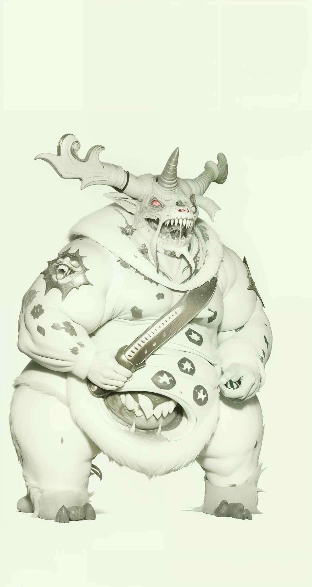 O Deus do caos nurgle, He is a huge monster with a mouth on his belly and three horns and holds a sword, Your skin is full of sores with larvae