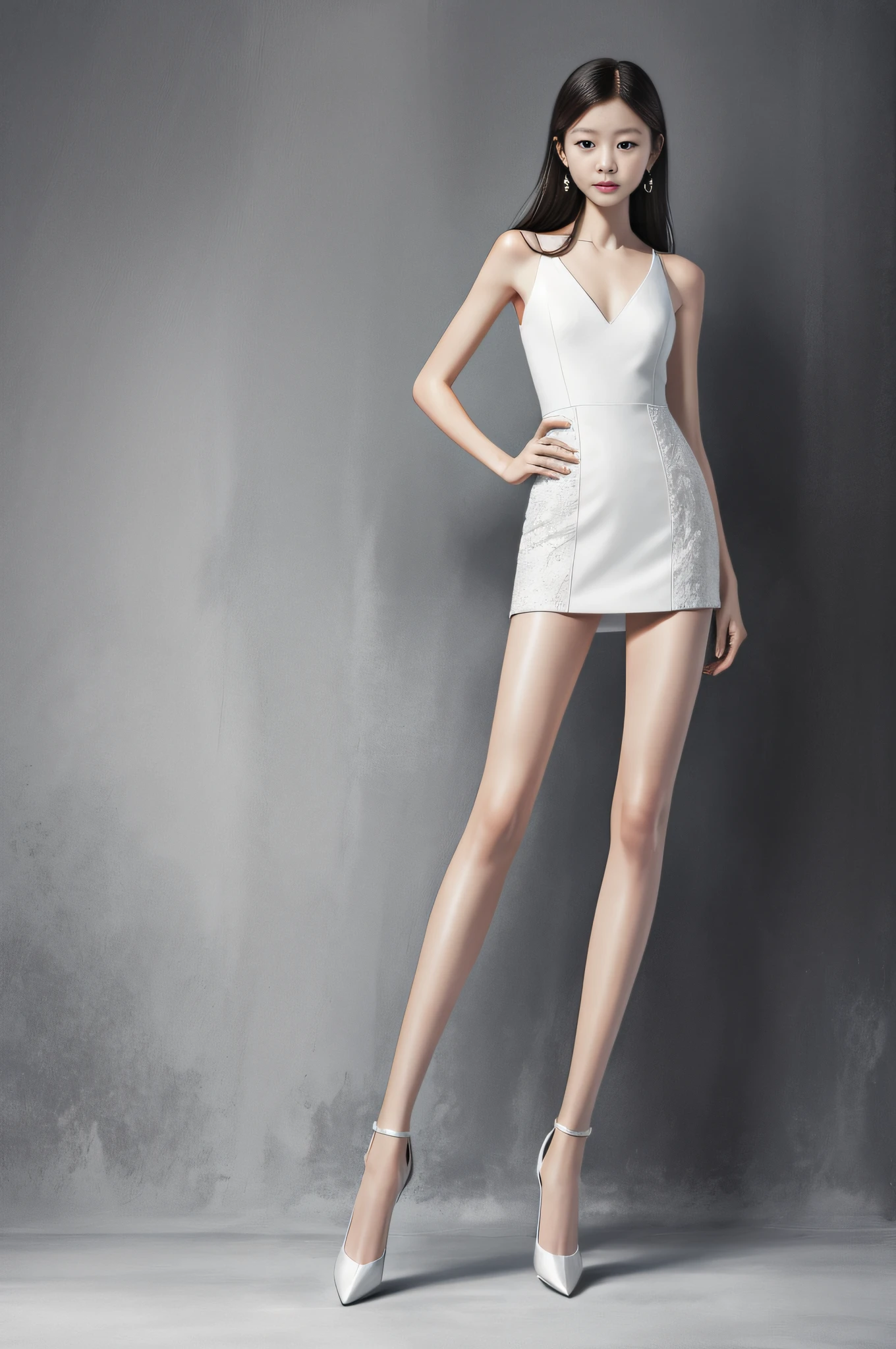 (8k,RAW photos,best qualtiy,tmasterpiece:1.2),ultra - detailed,offcial art,photograph realistic:1.37,full body shot shot,filmgrain,Action posture Thin legs Leg length Straight leg White leg White skin Slender whole body