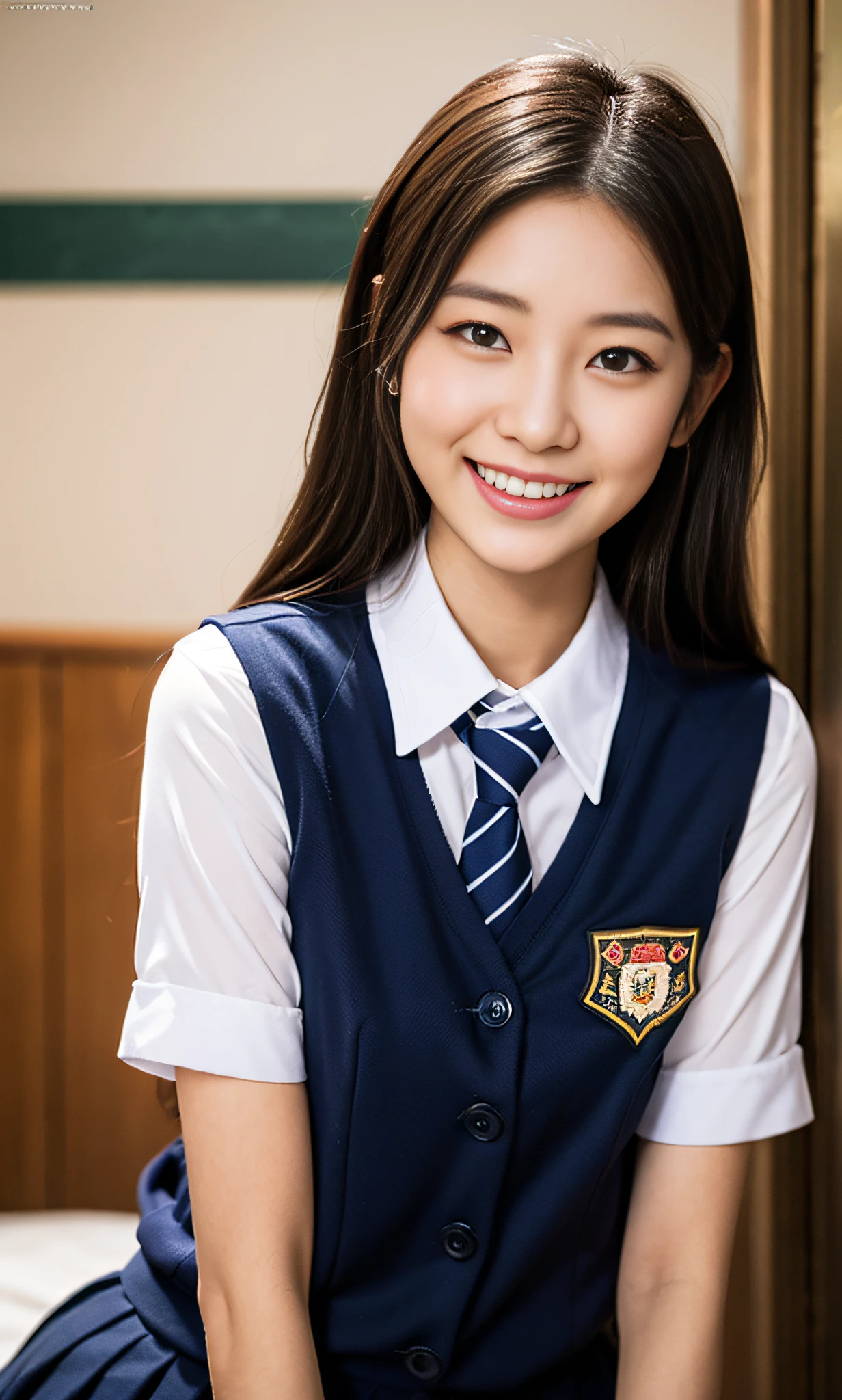ulzzang -6500-v1.1, (Raw foto:1.2), (Photorealsitic:1.4), a beautiful detailed girl, japanes、2 legs、2 arms、extremely detailed eye and face, beatiful detailed eyes、Panchira、Glamour、plumw、 Panchira、pantiy、full bodyesbian、underpants、Show Pants、Sit up、Ridiculous, unbelievable Ridiculous, huge filesize, ultra-detailliert, hight resolution, ighly detailed, top-quality, masterpiece, Kemomimi, ((Japanese girls' high school uniform)), illustratio, ighly detailed, nffsw, unification, 8k wallpaper, magnifica, finely detail, masterpiece, top-quality, Highly detailed ticker uniform 8K wallpaper, Light on the Face、电影灯光、a 18 year old girl、a smile