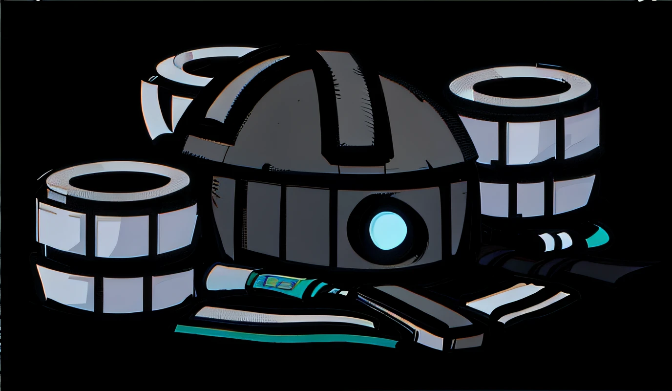 Black and white image of the helmet and some paper rolls, dark helmet, Glowing Eyes in Helmet, cel - shaded art style, simple stylized, avatar for website, cell-shaded!!!, cel shaded vector art, cel-shaded!!!, cel shading, very stylized, cel-shaded, black and cyan color scheme, Iron rudder, Sci-fi helmets