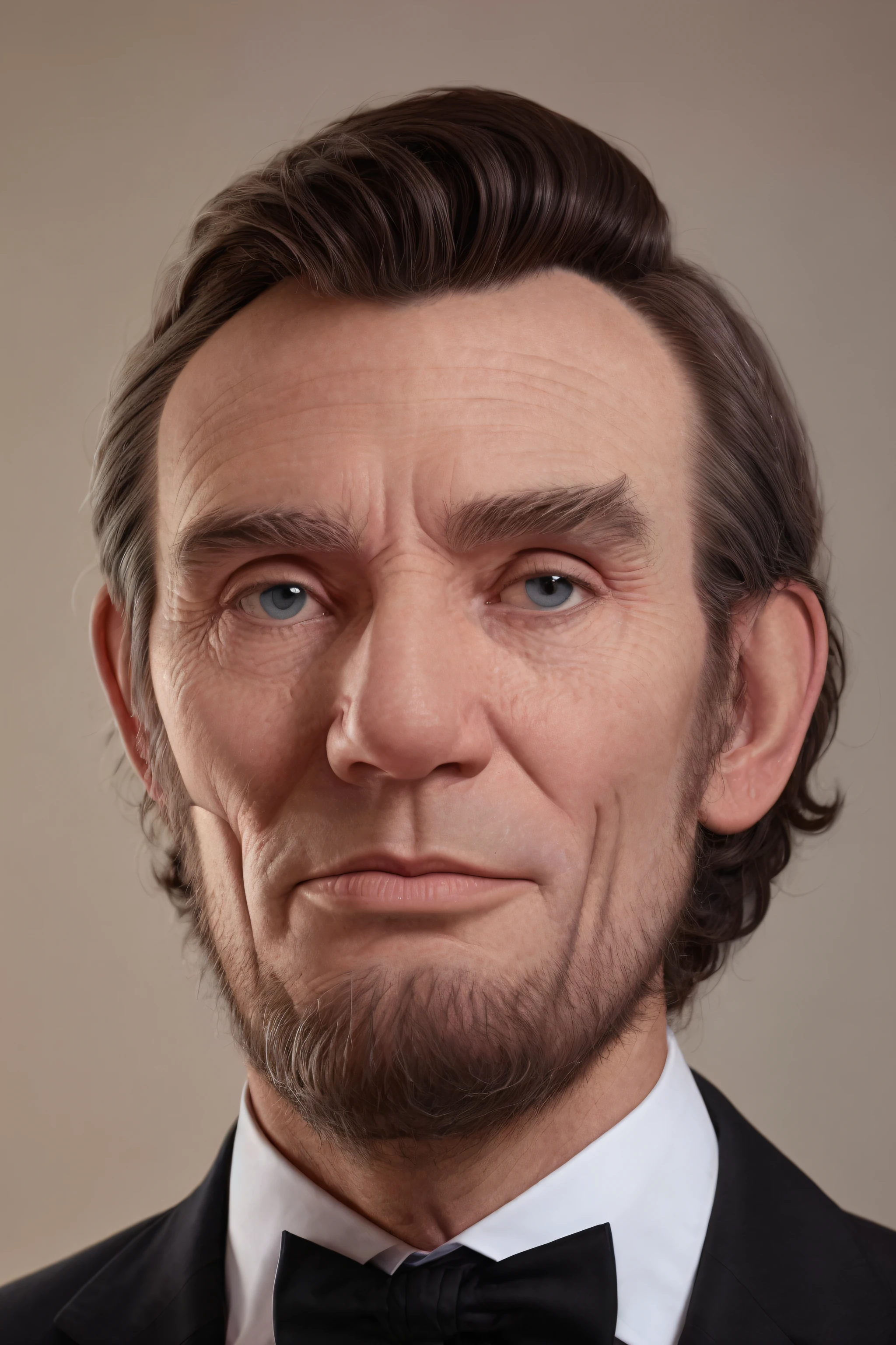 (lncln:1.2) man (portrait:1.1), High detail RAW color Photo, (eos:1.0), skin_pores, 8k high definition, highest quality, sharp focus, skin texture, detailed eyes, imperfections, hyperrealistic, incredibly detailed, big nose, big ears, american flag in background, wearing a suit and tie, wearing a big black top_hat
