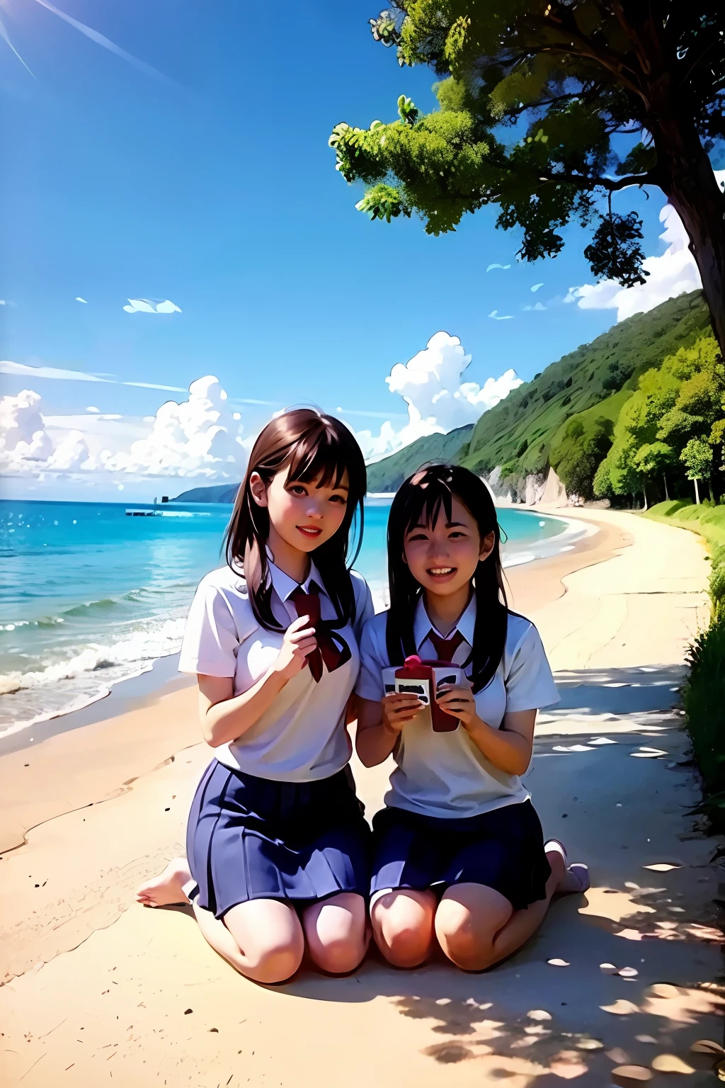 beachside,比基尼,schoolgirls