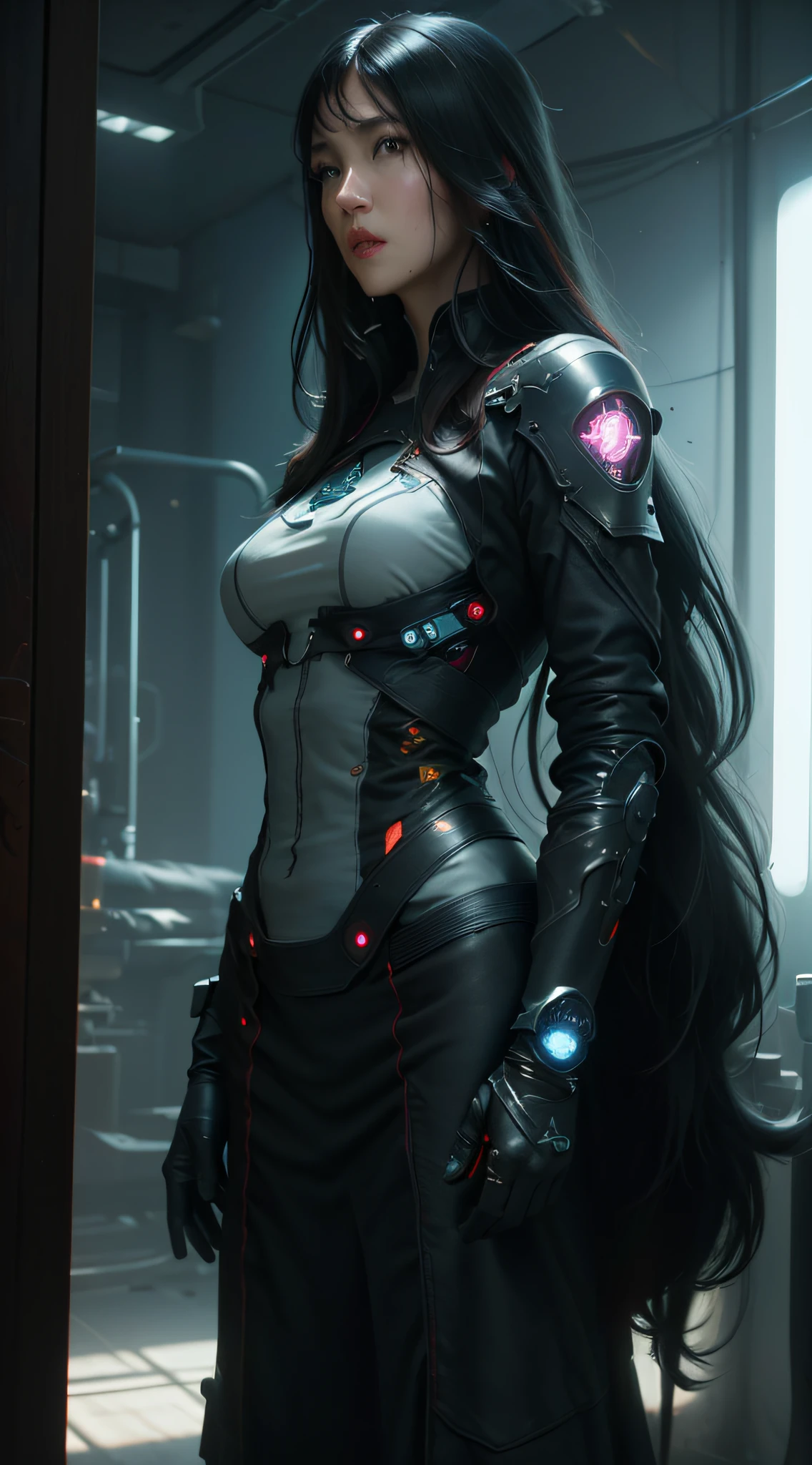 ((Best quality)), ((masterpiece)), (detailed:1.4), 3D, an image of a beautiful cyberpunk female,HDR (High Dynamic Range),Ray Tracing,NVIDIA RTX,Super-Resolution,Unreal 5,Subsurface scattering,PBR Texturing,Post-processing,Anisotropic Filtering,Depth-of-field,Maximum clarity and sharpness,Multi-layered textures,Albedo and Specular maps,Surface shading,Accurate simulation of light-material interaction,Perfect proportions,Octane Render,Two-tone lighting,Wide aperture,Low ISO,White balance,Rule of thirds,8K RAW,