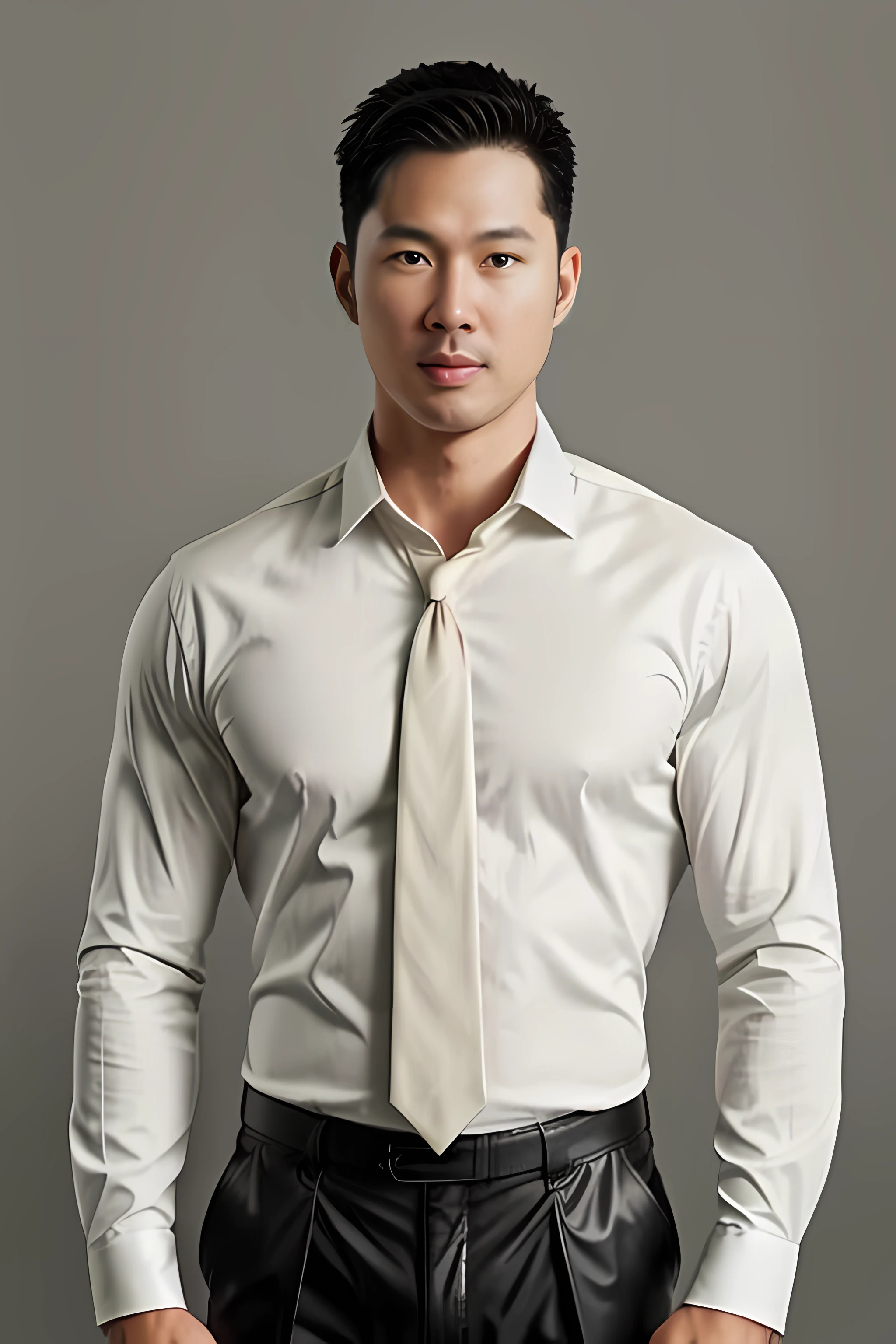 1man,
a 30 y.o muscular male wearing long-sleeve white shirt and tie, wearing leather shoes, full body,
soft lighting,
masterpiece, best quality, 8k uhd, dslr, film grain, Fujifilm XT3 photorealistic painting art by midjourney and greg rutkowski