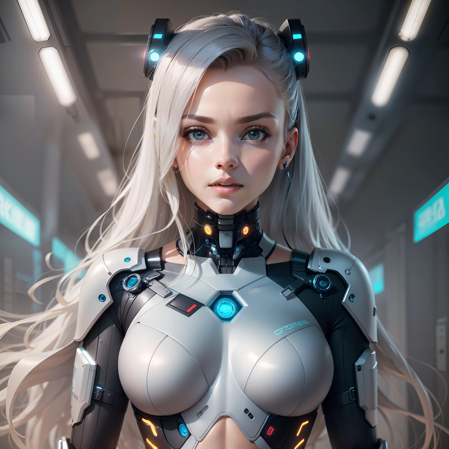 Two silver a woman, futuristic robot body, female cyborg. high resolution, robotic body, gynoid cyborg body, half robot and half woman, robot body, cybernetic body parts, cybernetic body, cyborg fashion model, diverse cybersuits, ultra detailed female android, retrofuturistic female android