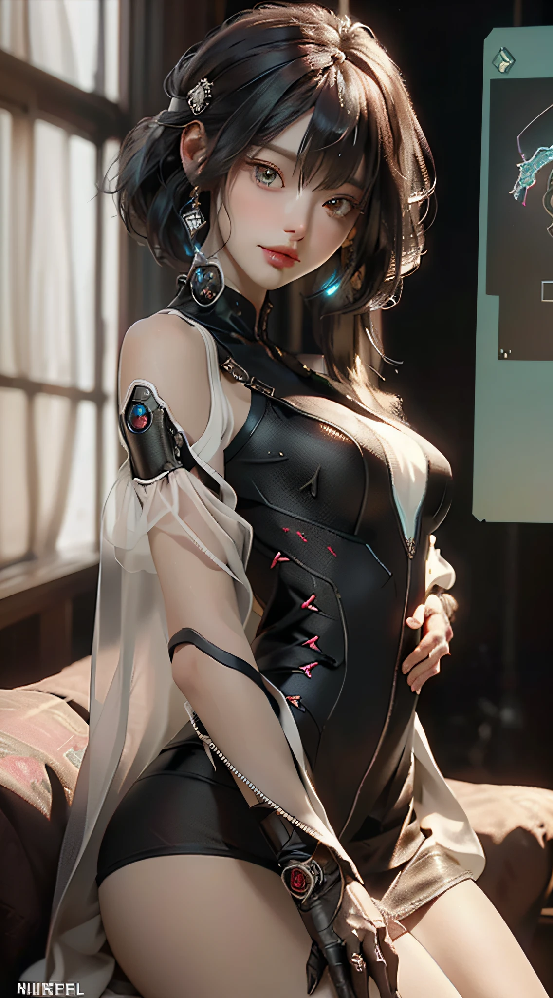 (best qualtiy), ((tmasterpiece), (the detail: 1.4), 3D, Beautiful cyberpunk woman, HDR(HighDynamicRange), Ray traching, NVIDIA RTX, Hyper-Resolution, Unreal 5, sub surface scattering, PBR textures, Post-processing, Anisotropic filtering, depth of fields, Maximum Sharpness and Clarity, Many-Layer Textures, Albedo e mapas Speculares, Surface Coloring, Accurate simulation of light-material interactions, perfectly proportions, rendering by octane, Two-colored light,largeaperture, Low ISO,White balance,trichotomy,8K RAW,,,spread their legs,Longing eyes,Want to have,possessed,Touch yourself,Touch yourself,see-through transparent clothes,see-through transparent clothes,A little less clothes,A little more coquettish,Woman