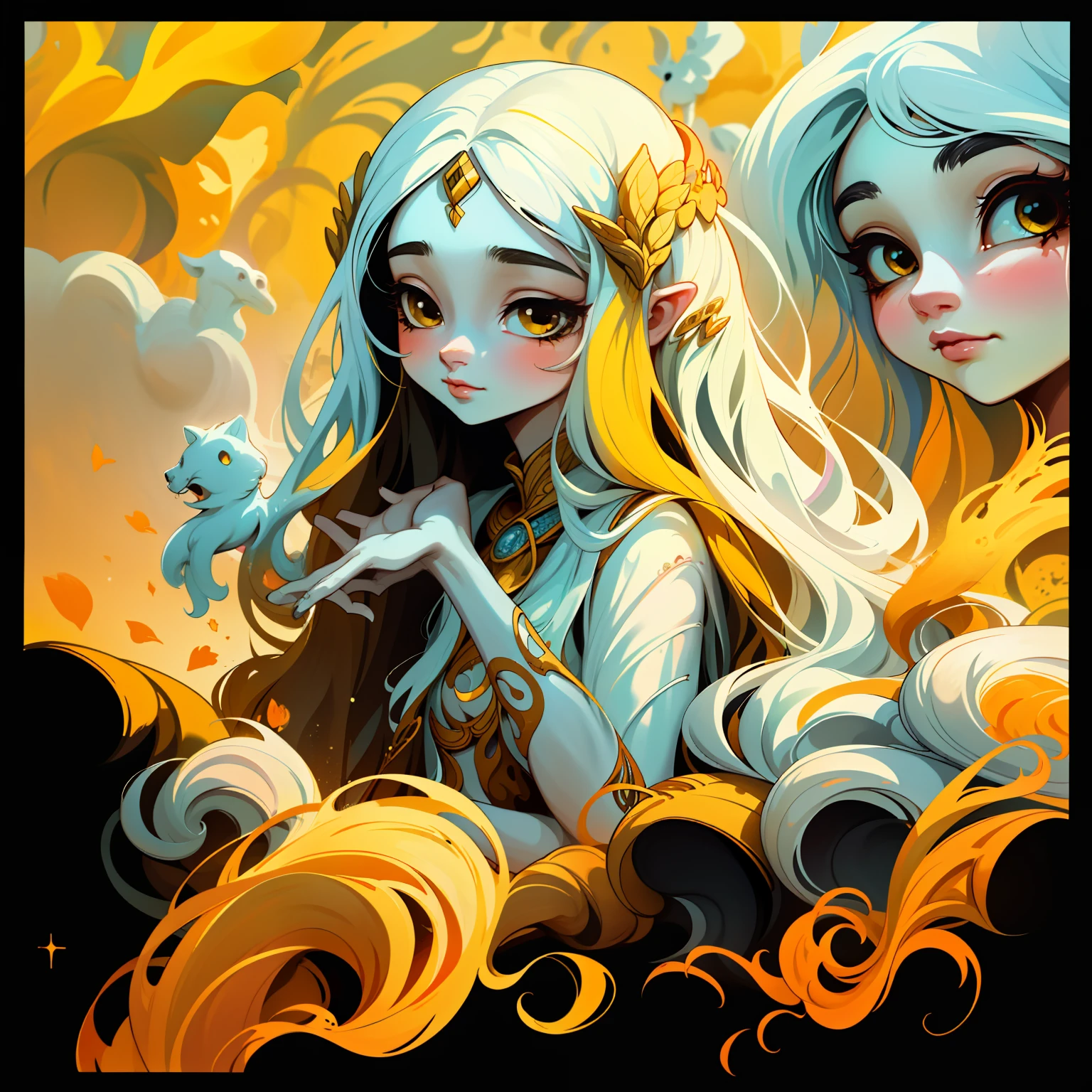 adesivo,1girl, fundo simples, retrato, girl with long hair, beautiful goddess girl, goddess aesthetic, beautiful girl, very beautiful fantasy art, beautiful and elegant female goddess, beautiful detailed fantasy, yellow and white color palate, yellow color-theme