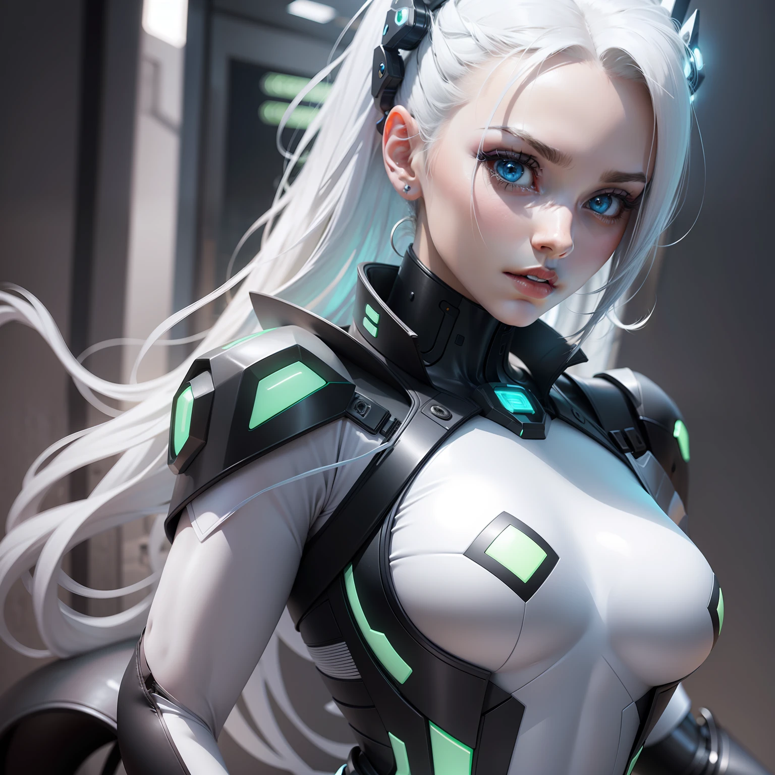 Two silver a woman, futuristic robot body, female cyborg. high resolution, robotic body, gynoid cyborg body, half robot and half woman, robot body, cybernetic body parts, cybernetic body, cyborg fashion model, diverse cybersuits, ultra detailed female android, retrofuturistic female android