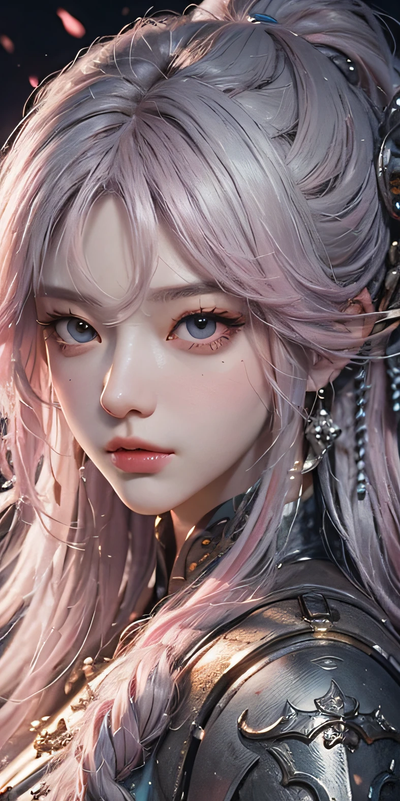 Close up of a woman with pink hair and pink mask，Belle peinture de personnage，Guviz，Guviz-style artwork，Silver-haired god，Yang J，Epic and beautiful character art，Stunning character art，FAN Qi，Wu Zhun Shifan，Guvitz at the Pixiv Art Station