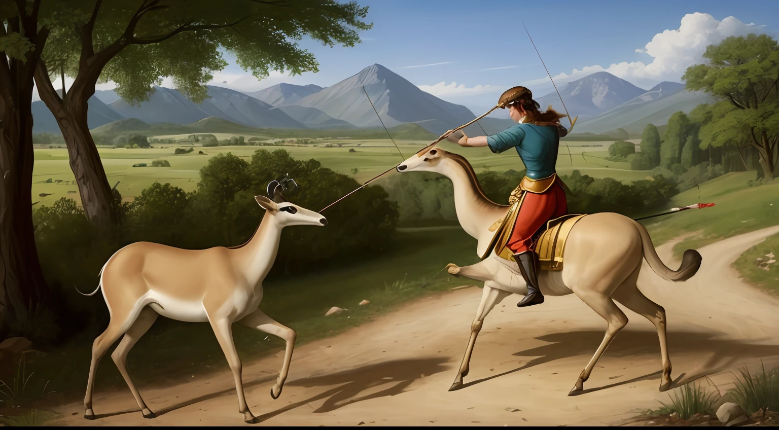 imagine the goddess diana hitting a gazelle with an arrow --auto