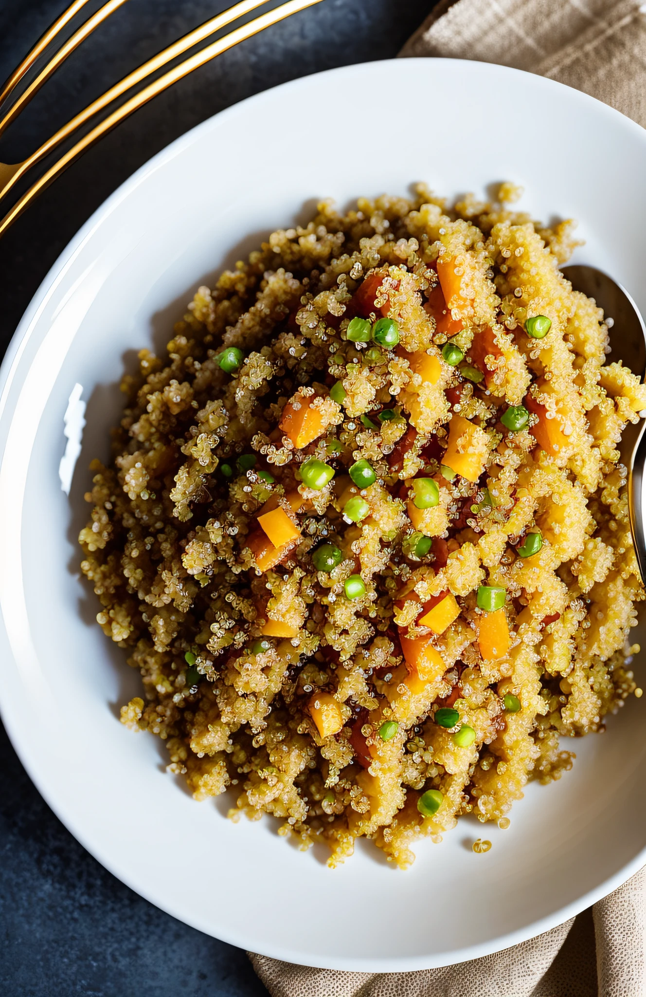 "Immerse yourself in the world of culinary delight with this meticulously photographed quinoa. The clean and minimalist kitchen setting perfectly complements the grains' natural allure, inviting you to savor its wholesome goodness."