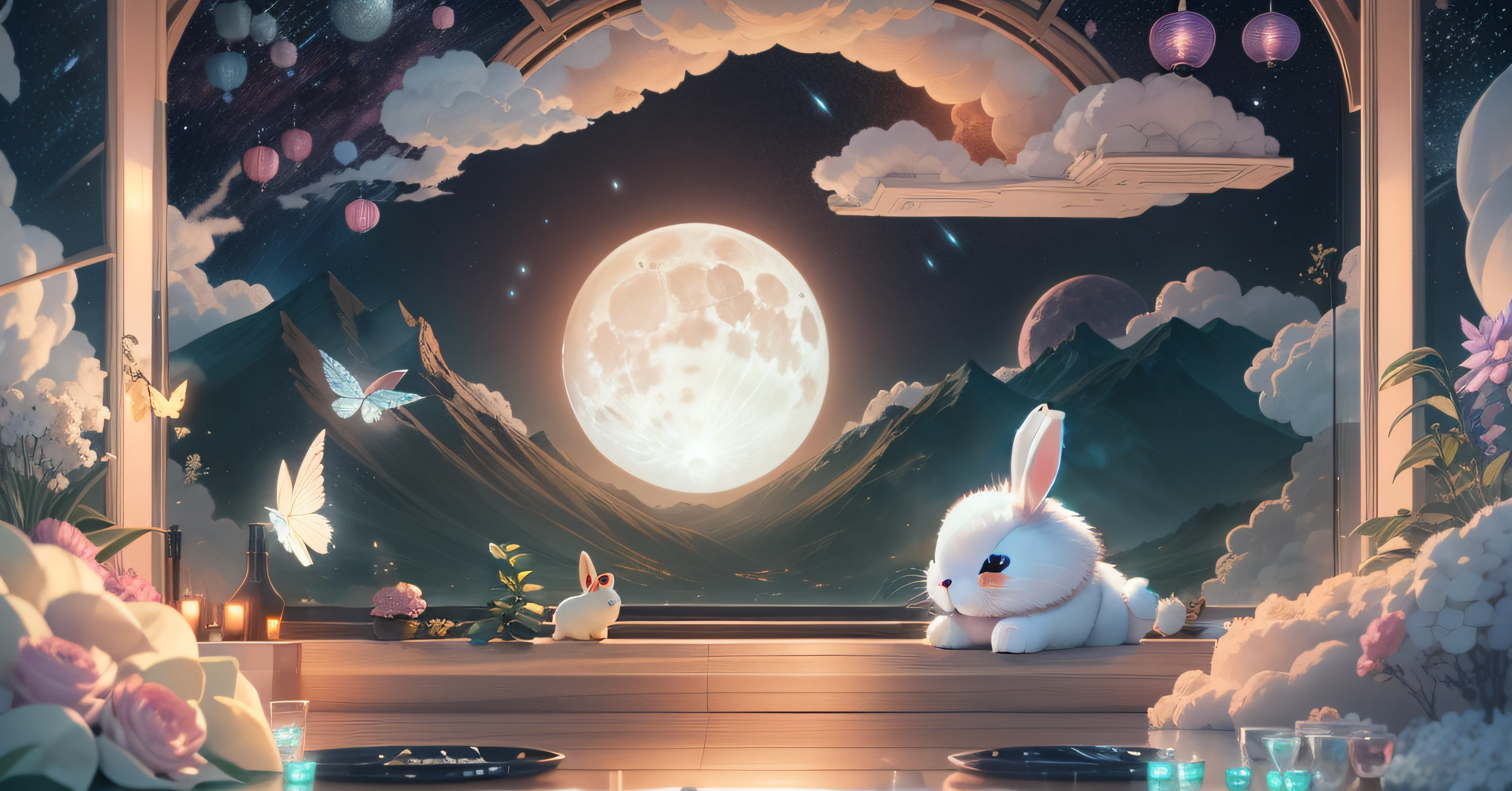 A fluffy white rabbit