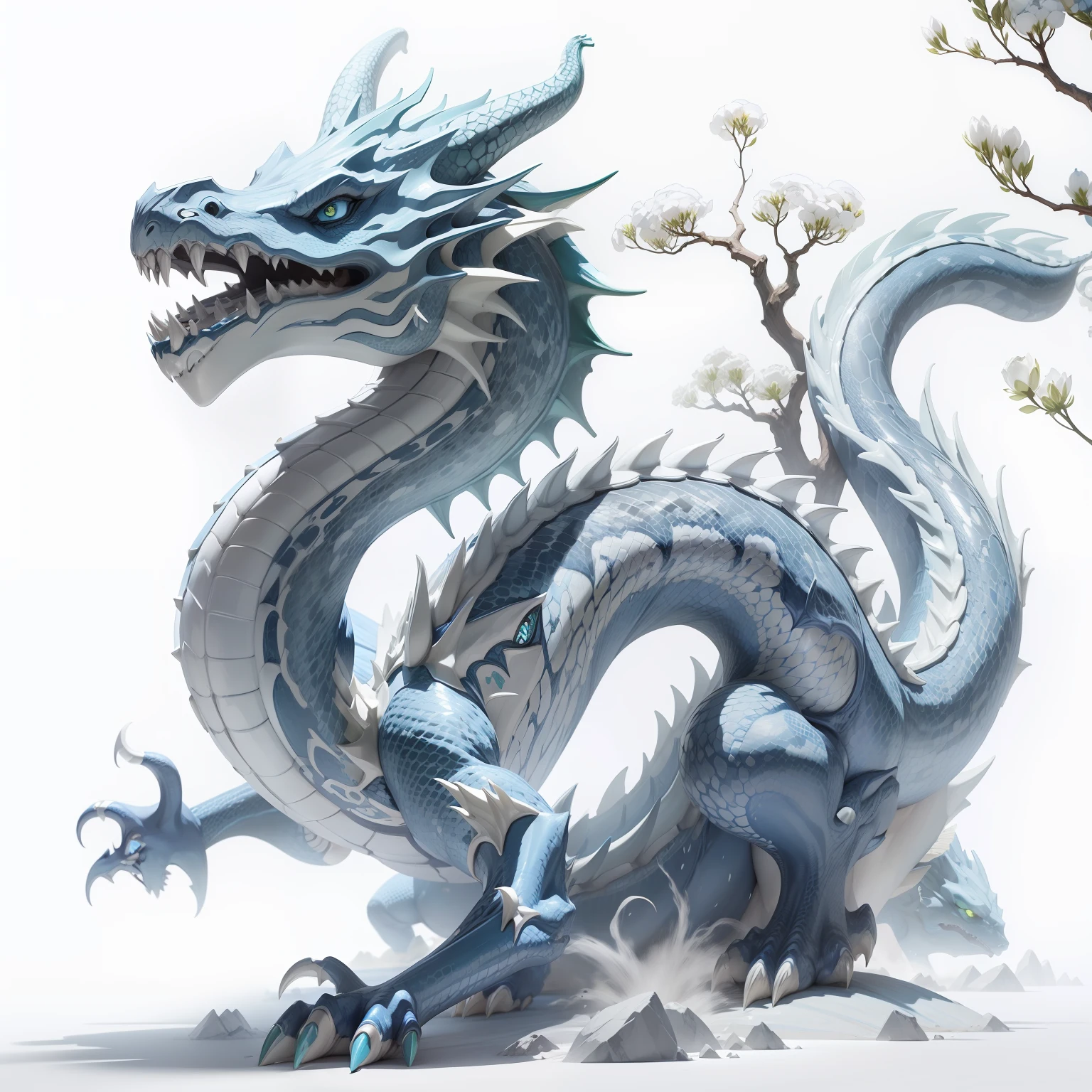 drak，Blue and white porcelain，Green Dragon，mythological beasts，ferocious，bucktooth，Clear lines，k hd，Pattern，Clear lines --auto